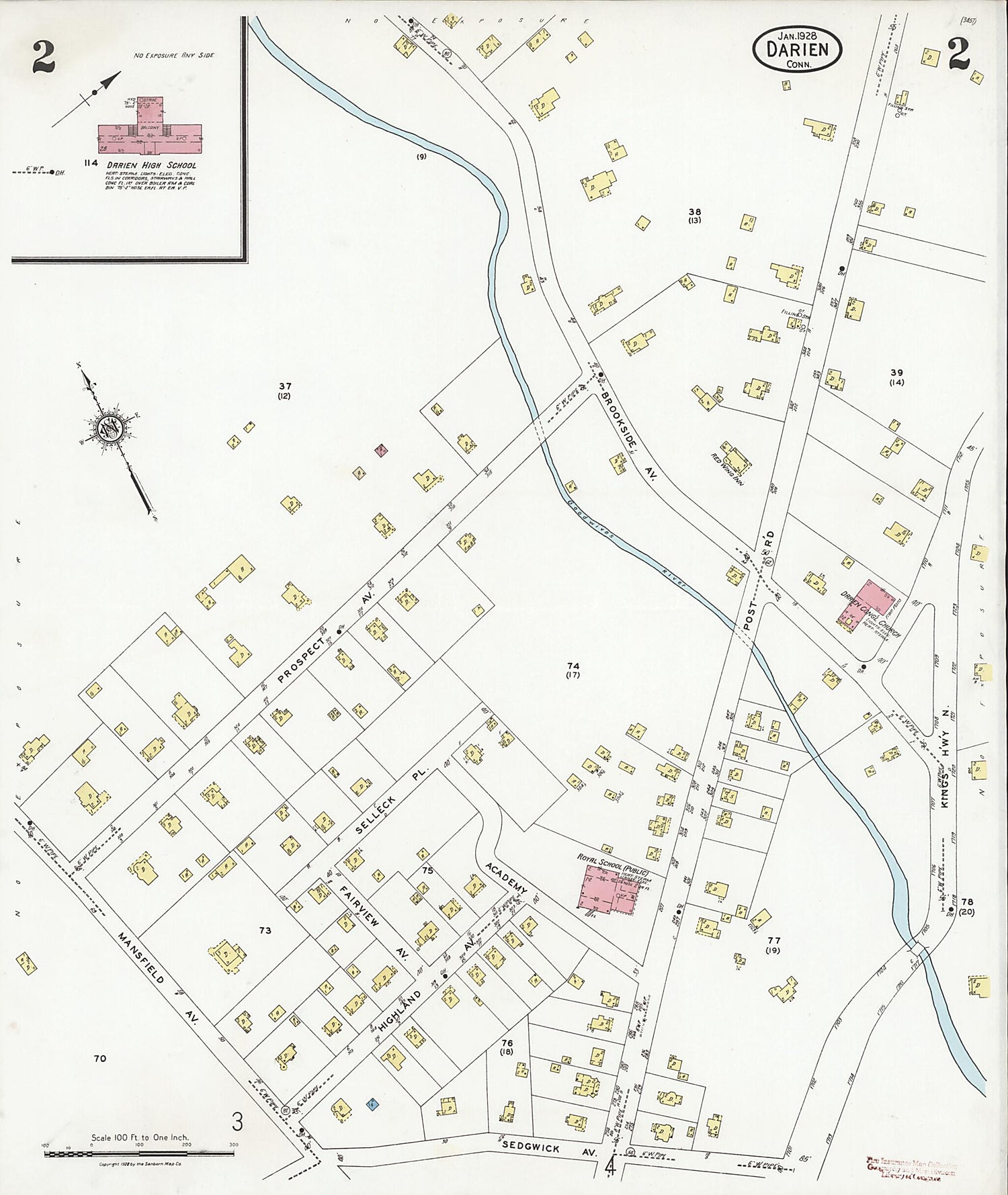 This old map of Noroton Heights, Fairfield County, Connecticut was created by Sanborn Map Company in 1928