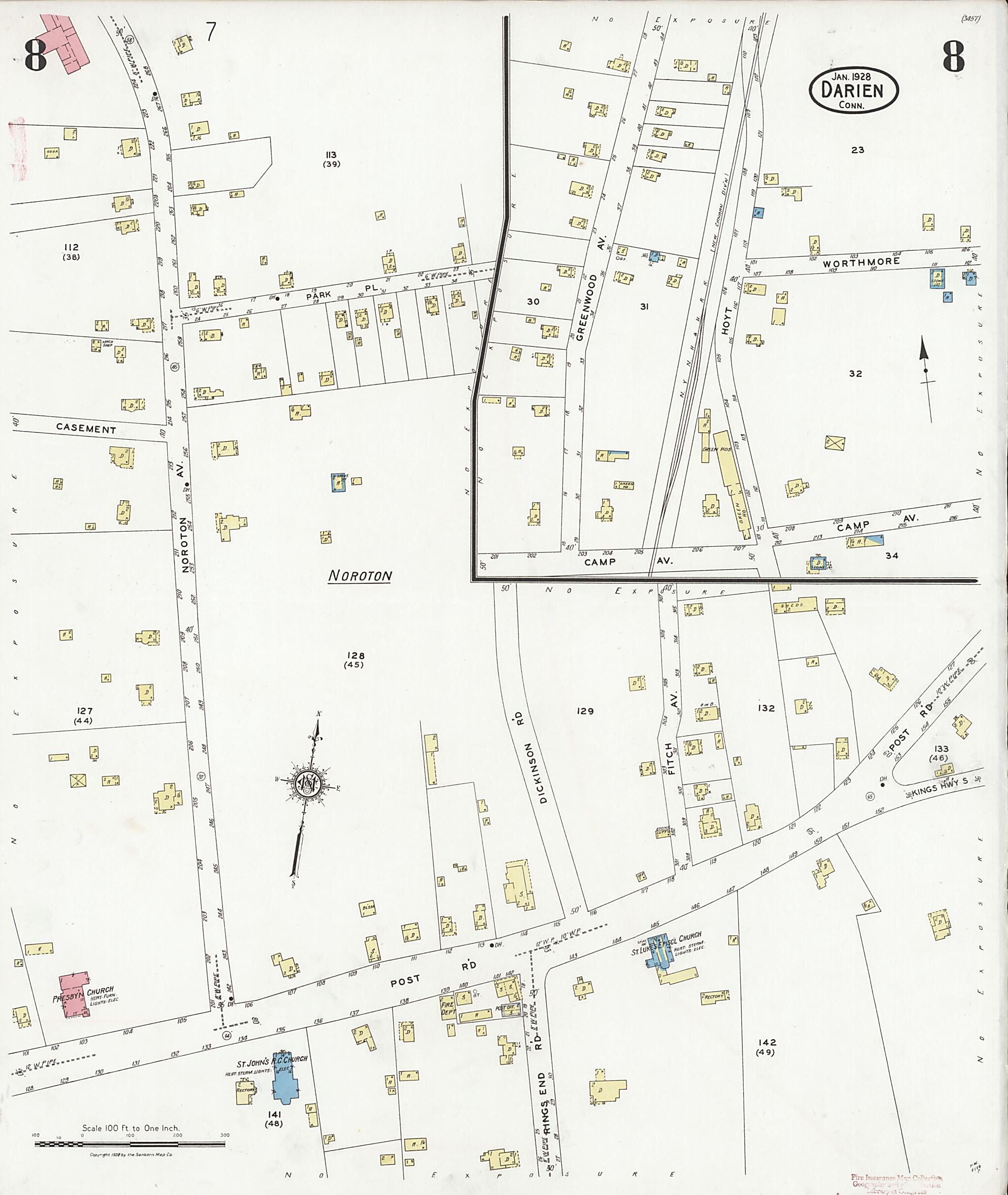 This old map of Noroton Heights, Fairfield County, Connecticut was created by Sanborn Map Company in 1928