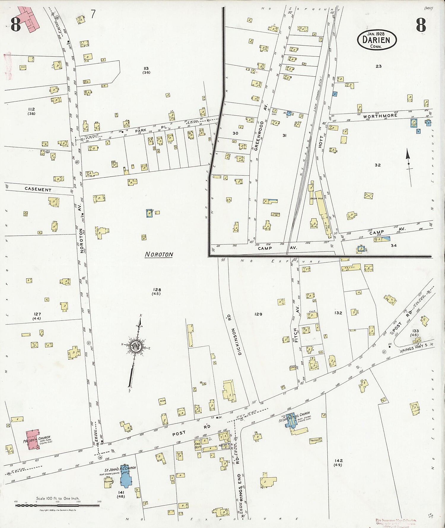 This old map of Noroton Heights, Fairfield County, Connecticut was created by Sanborn Map Company in 1928
