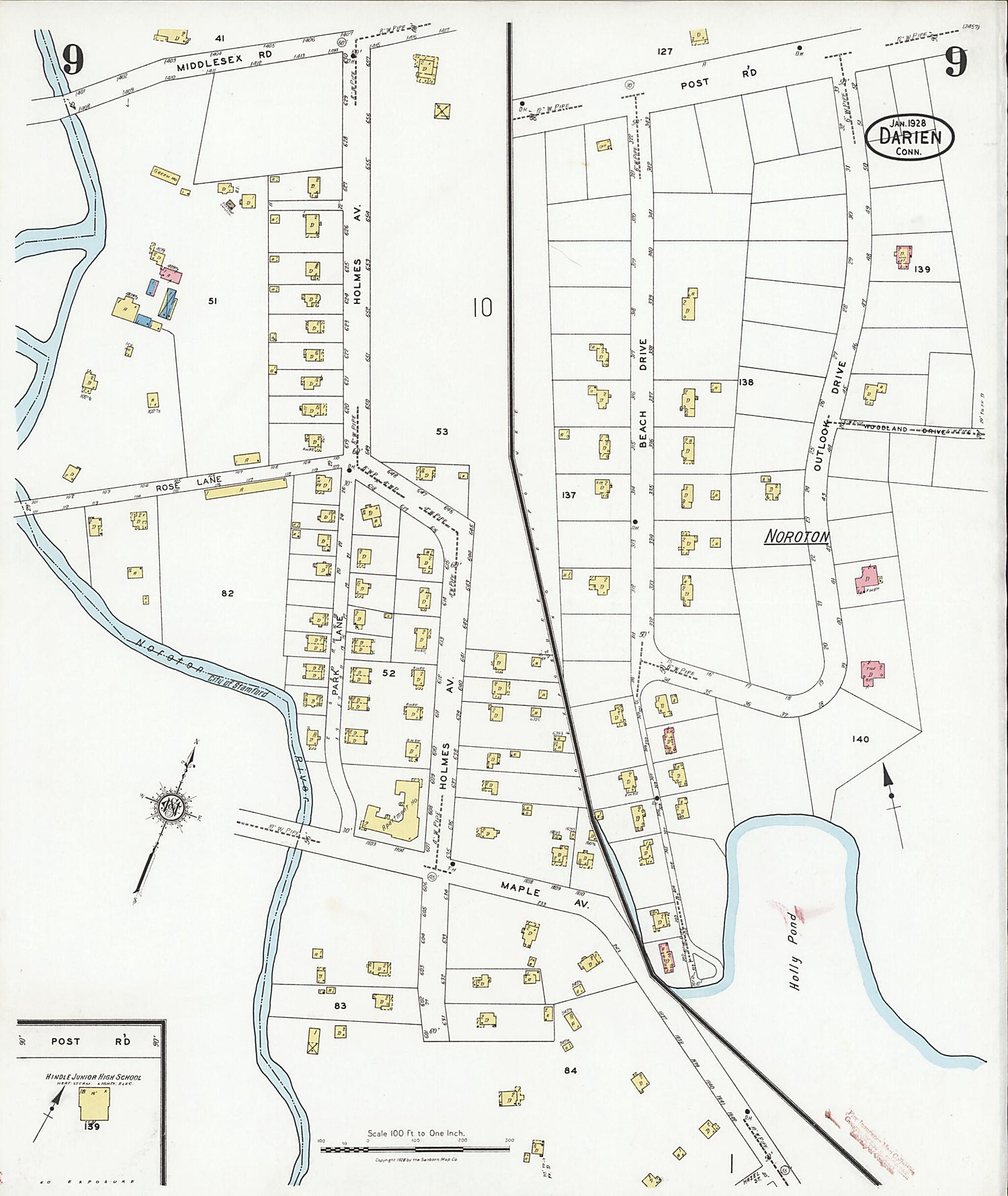This old map of Noroton Heights, Fairfield County, Connecticut was created by Sanborn Map Company in 1928