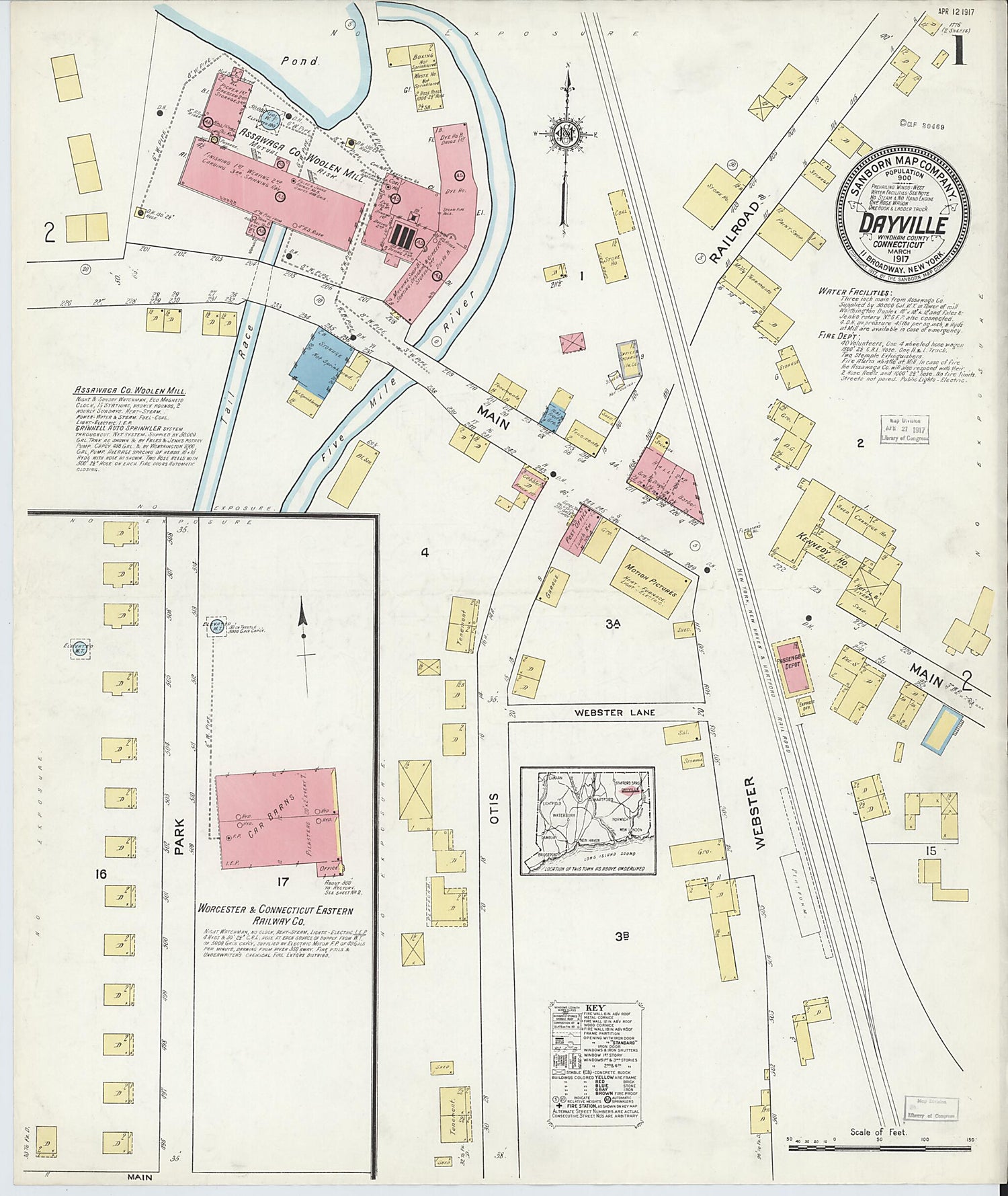 This old map of Dayville, Windbam County, Connecticut was created by Sanborn Map Company in 1917