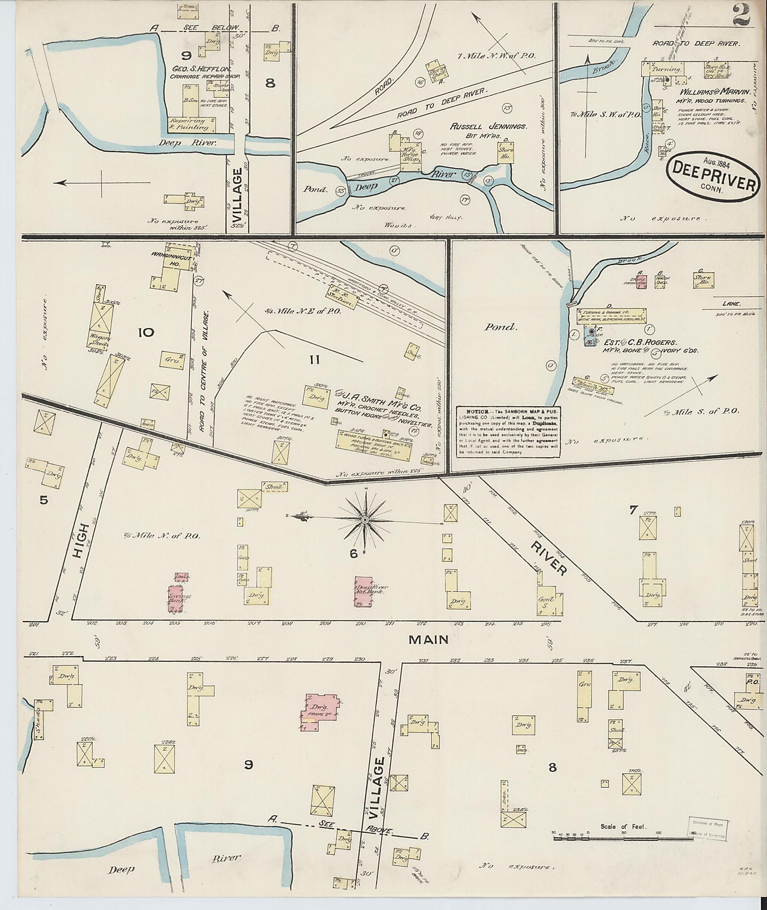 This old map of Deep River, Middlesex County, Connecticut was created by Sanborn Map Company in 1884