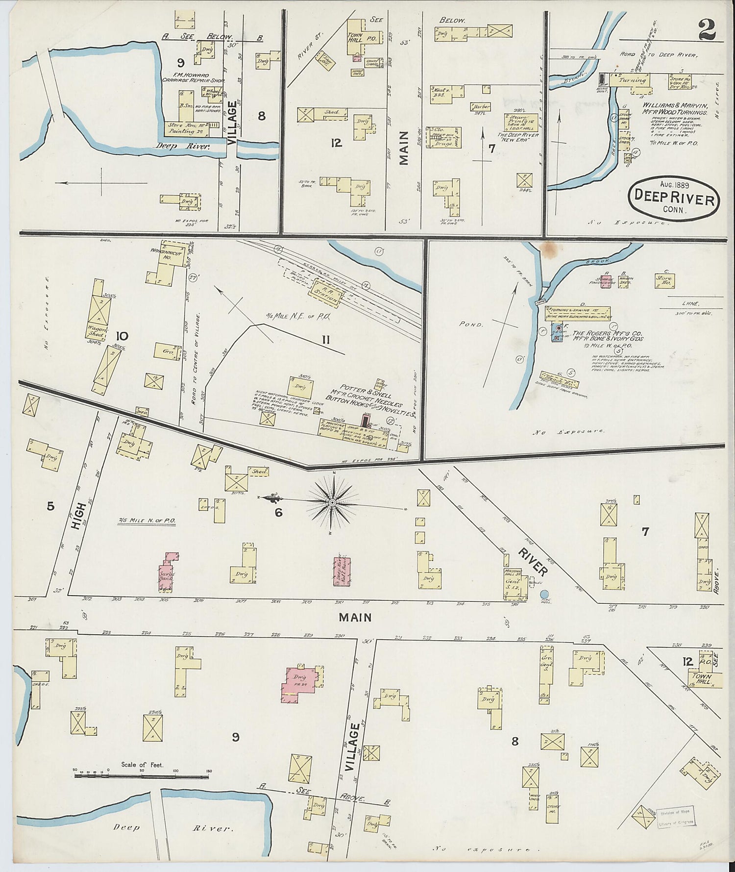 This old map of Deep River, Middlesex County, Connecticut was created by Sanborn Map Company in 1889