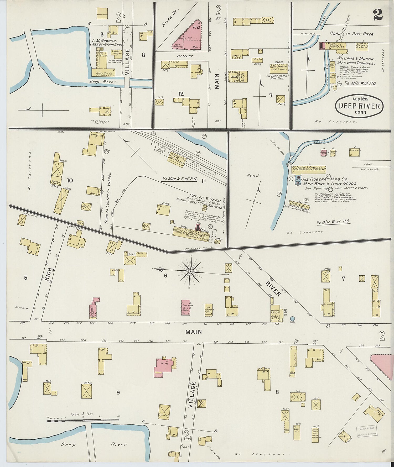 This old map of Deep River, Middlesex County, Connecticut was created by Sanborn Map Company in 1895