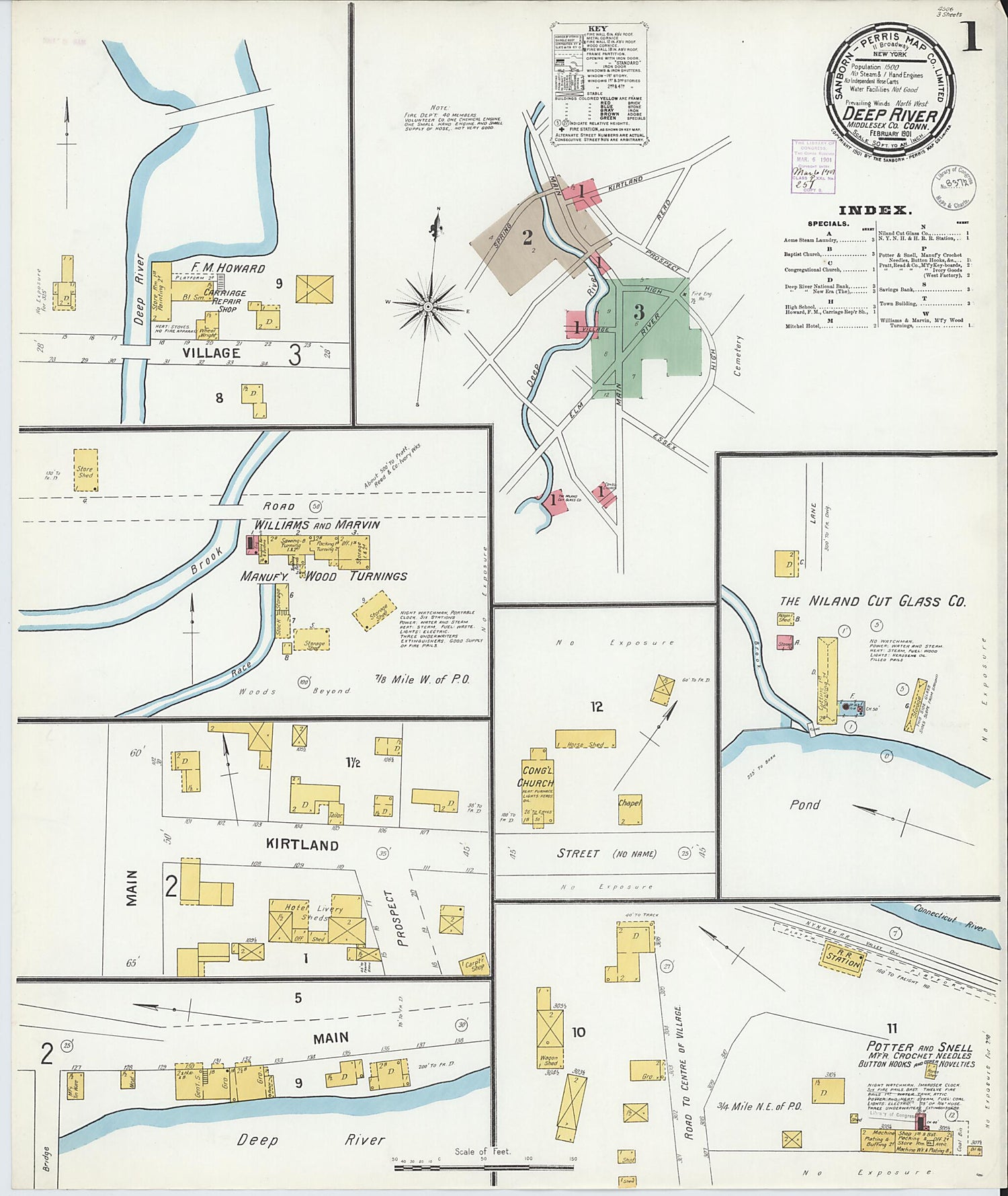 This old map of Deep River, Middlesex County, Connecticut was created by Sanborn Map Company in 1901