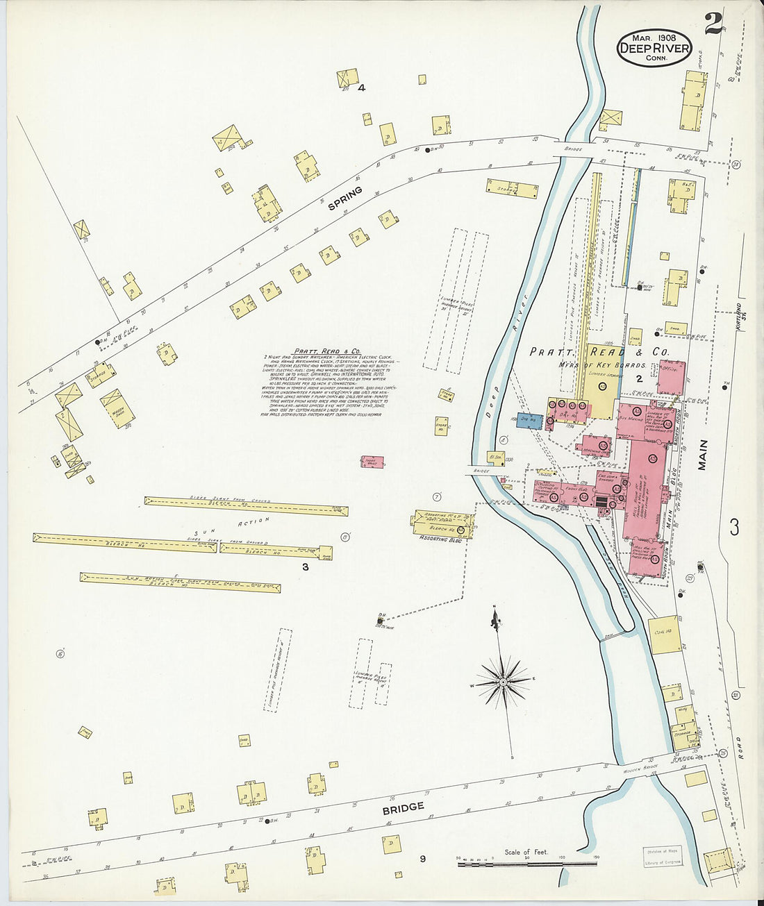 This old map of Deep River, Middlesex County, Connecticut was created by Sanborn Map Company in 1908