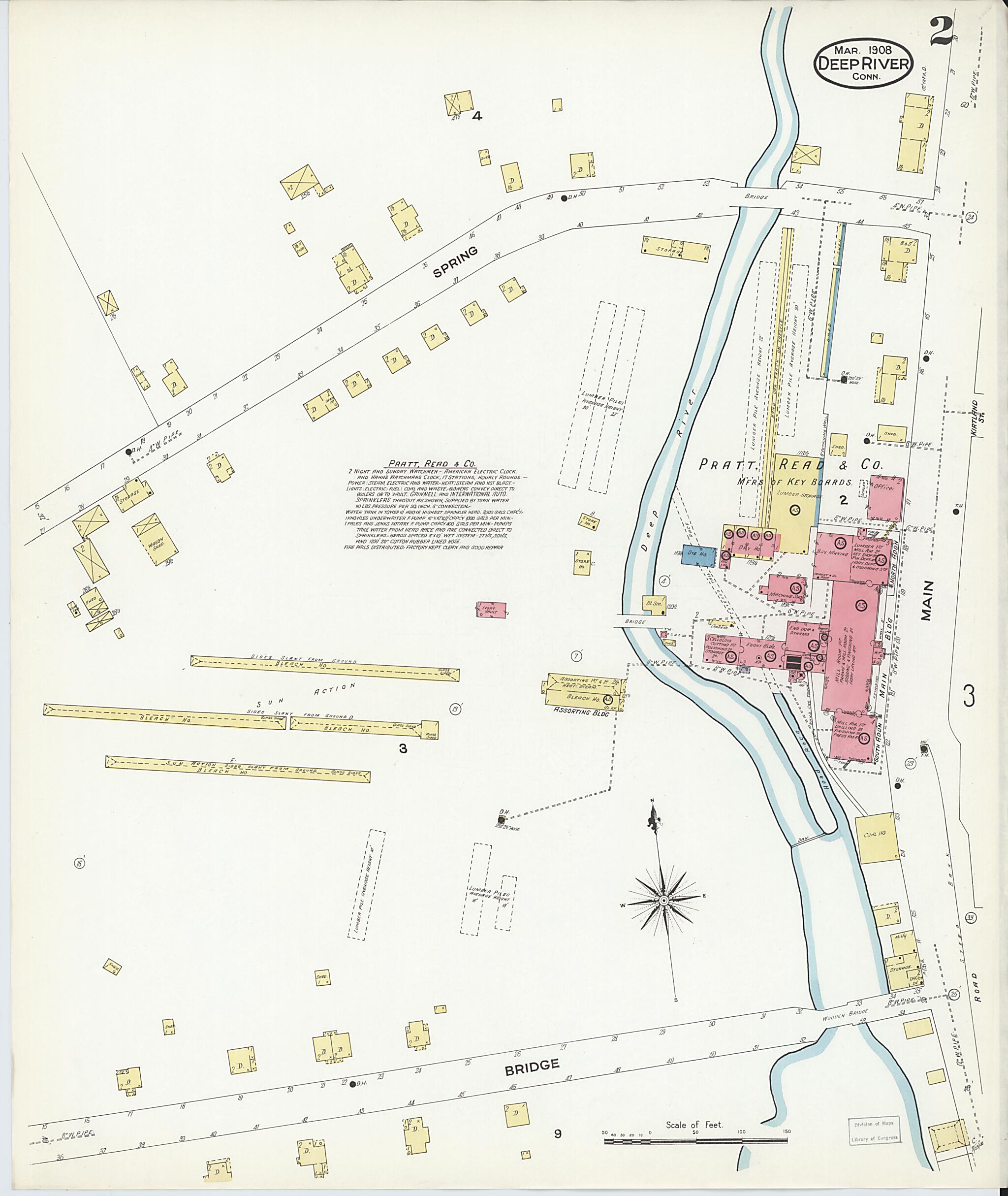 This old map of Deep River, Middlesex County, Connecticut was created by Sanborn Map Company in 1908