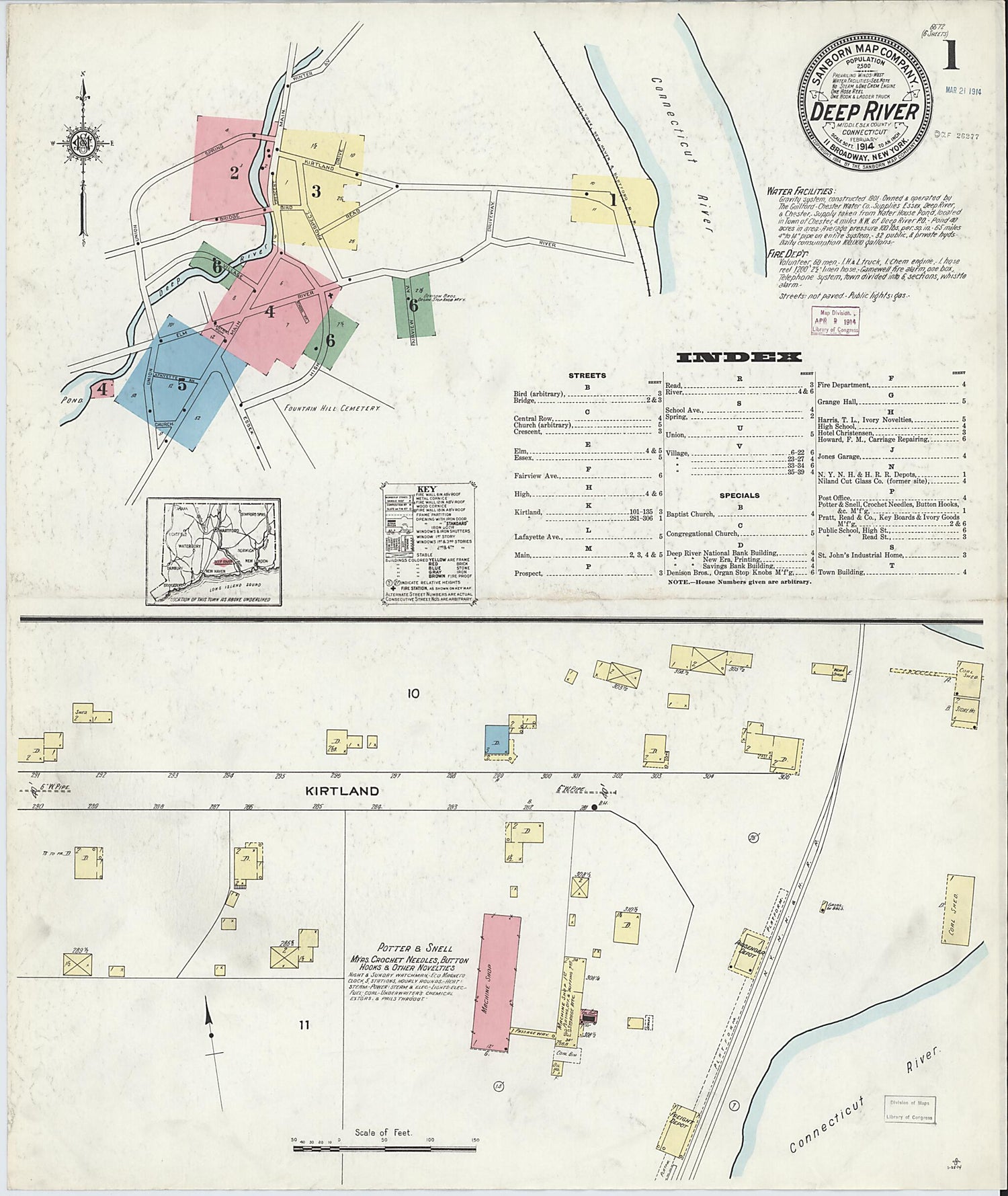 This old map of Deep River, Middlesex County, Connecticut was created by Sanborn Map Company in 1914
