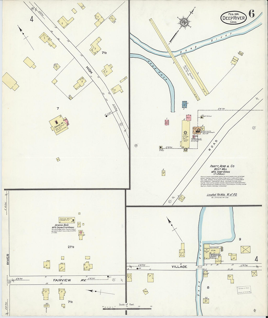 This old map of Deep River, Middlesex County, Connecticut was created by Sanborn Map Company in 1914