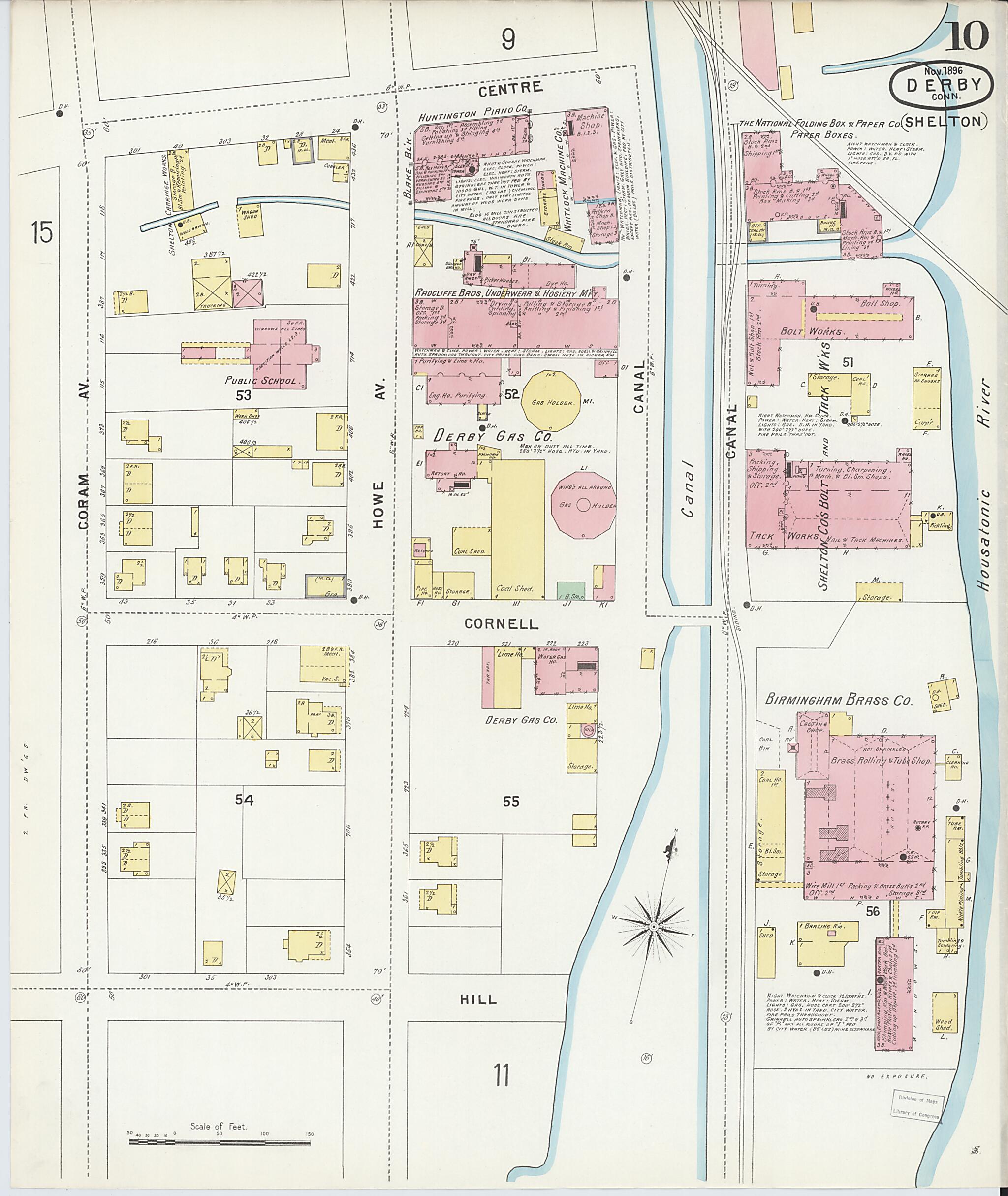 This old map of Derby, Shelton Fairfield County, Connecticut was created by Sanborn Map Company in 1896