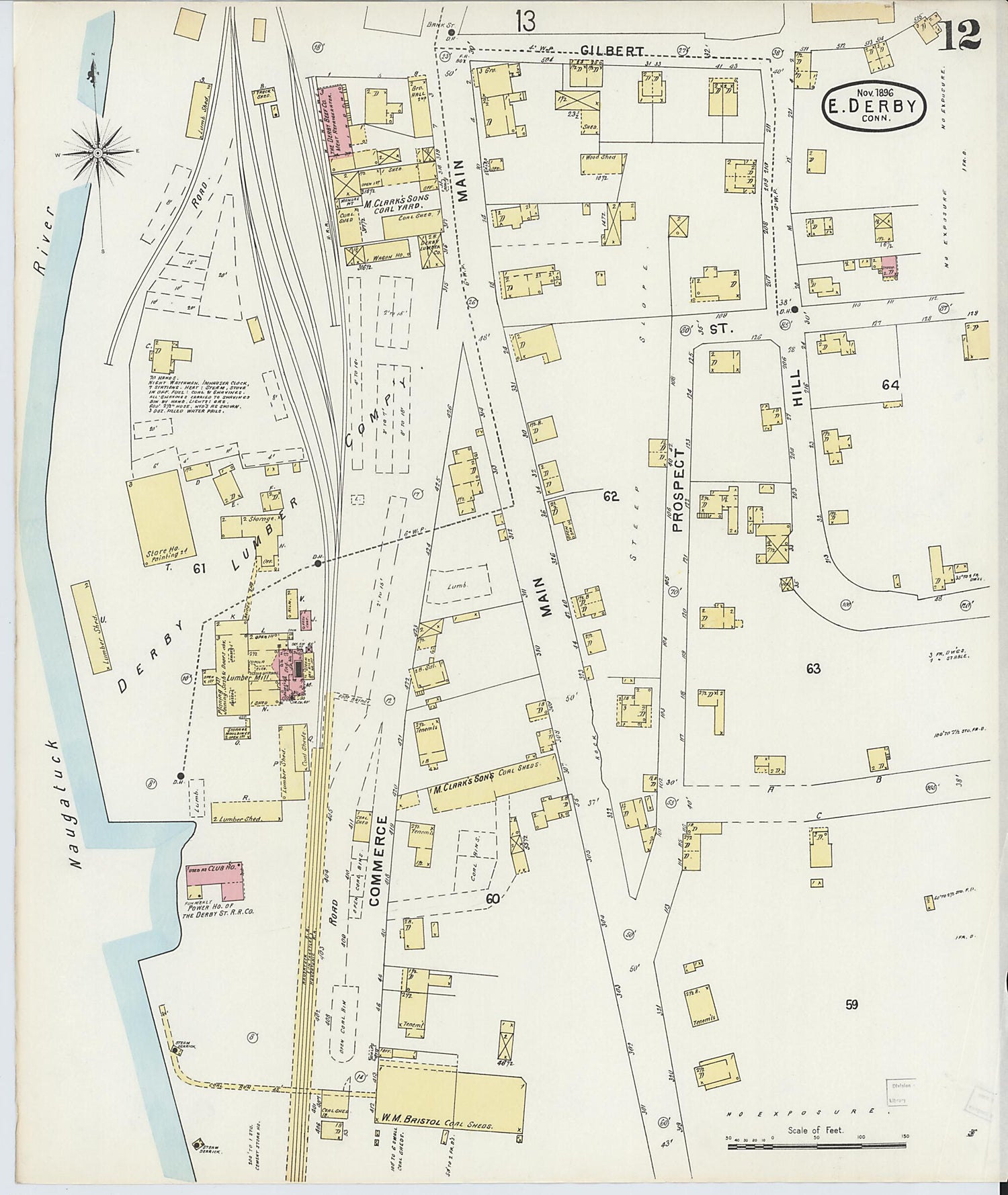 This old map of Derby, Shelton Fairfield County, Connecticut was created by Sanborn Map Company in 1896