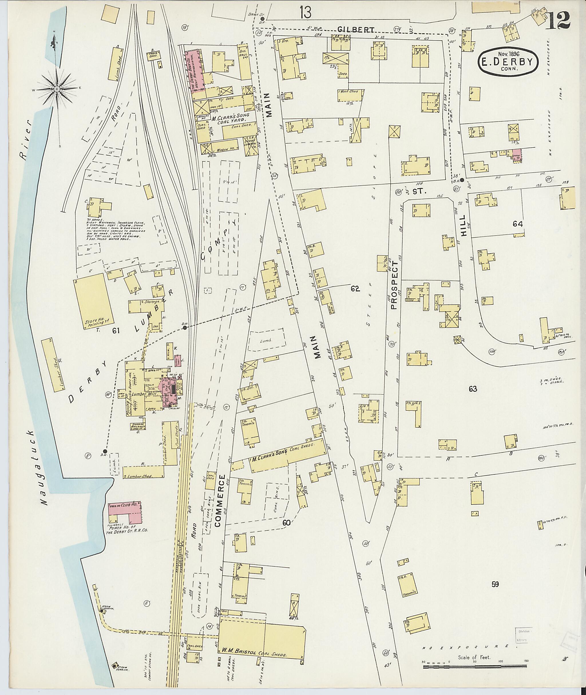 This old map of Derby, Shelton Fairfield County, Connecticut was created by Sanborn Map Company in 1896