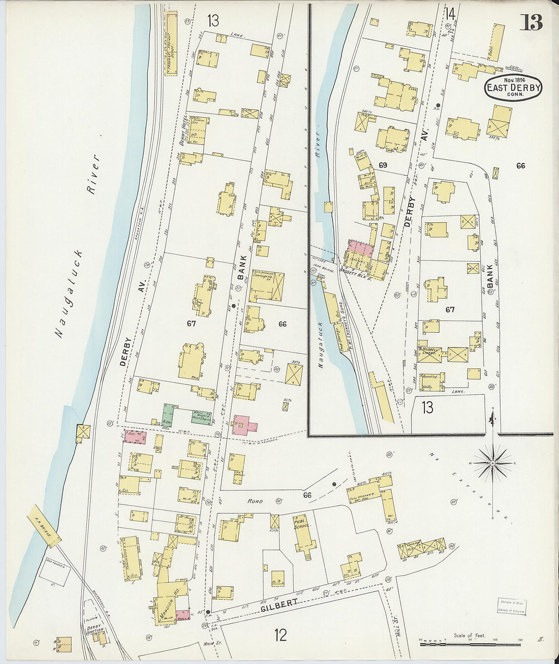 This old map of Derby, Shelton Fairfield County, Connecticut was created by Sanborn Map Company in 1896