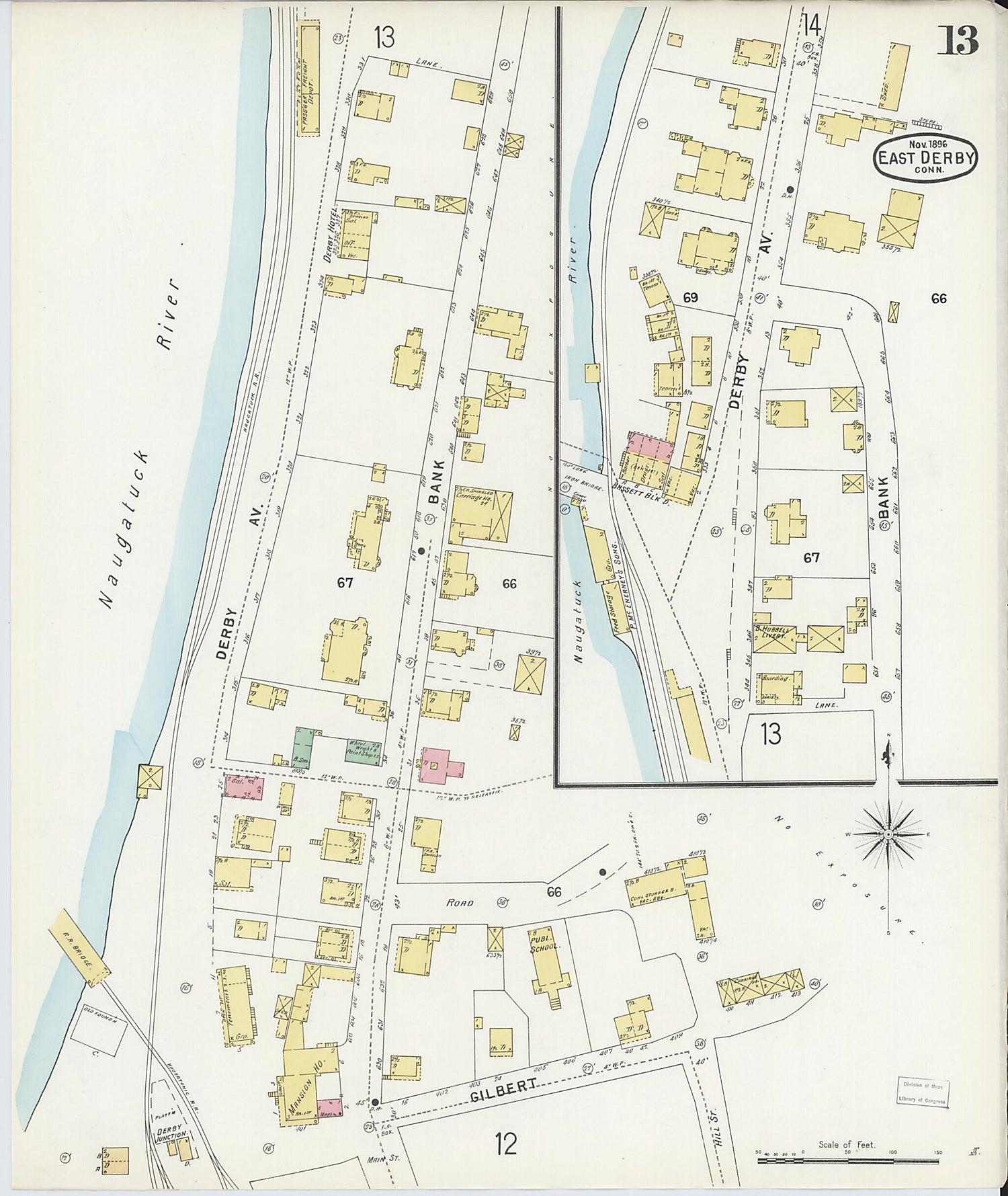 This old map of Derby, Shelton Fairfield County, Connecticut was created by Sanborn Map Company in 1896