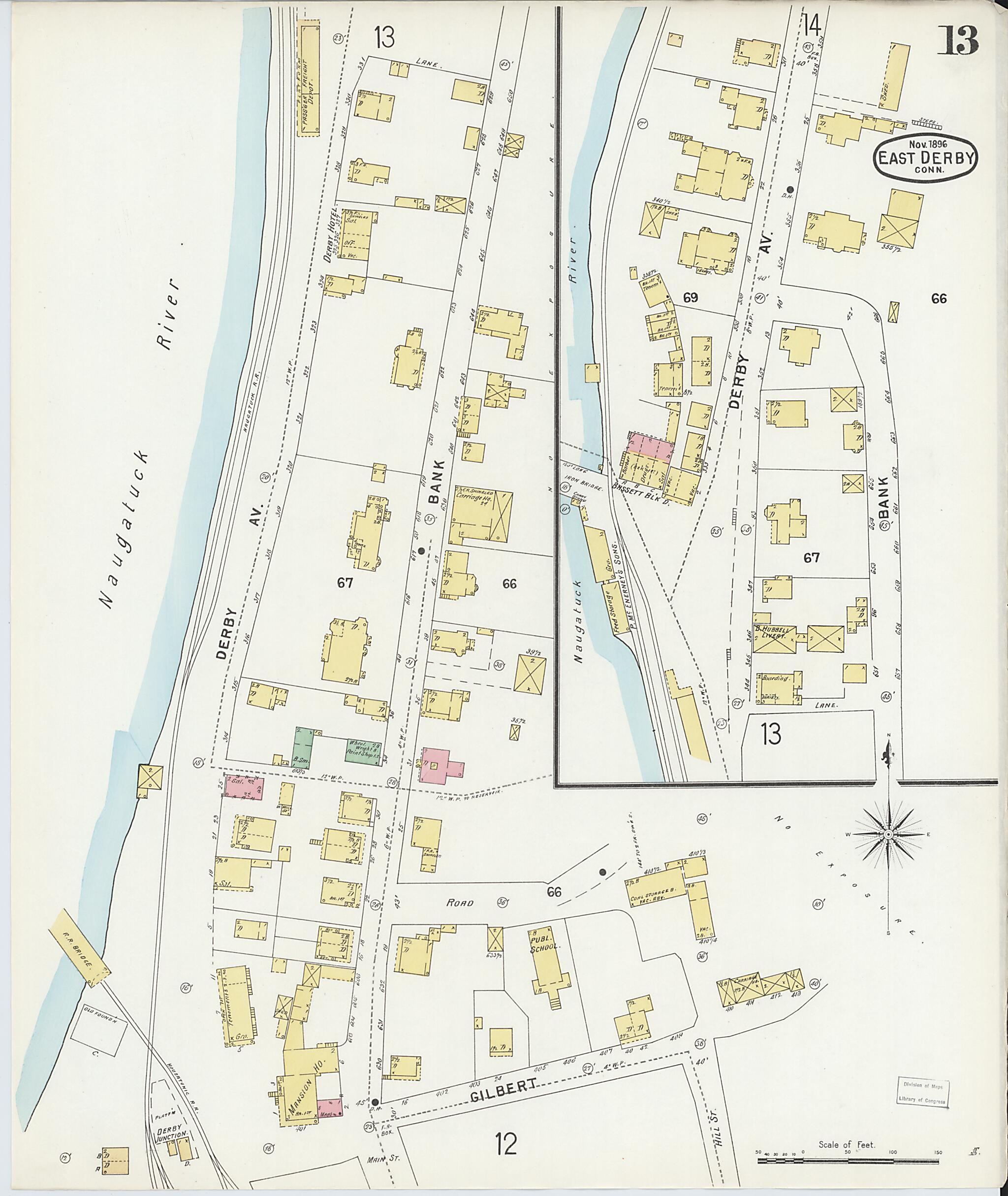 This old map of Derby, Shelton Fairfield County, Connecticut was created by Sanborn Map Company in 1896