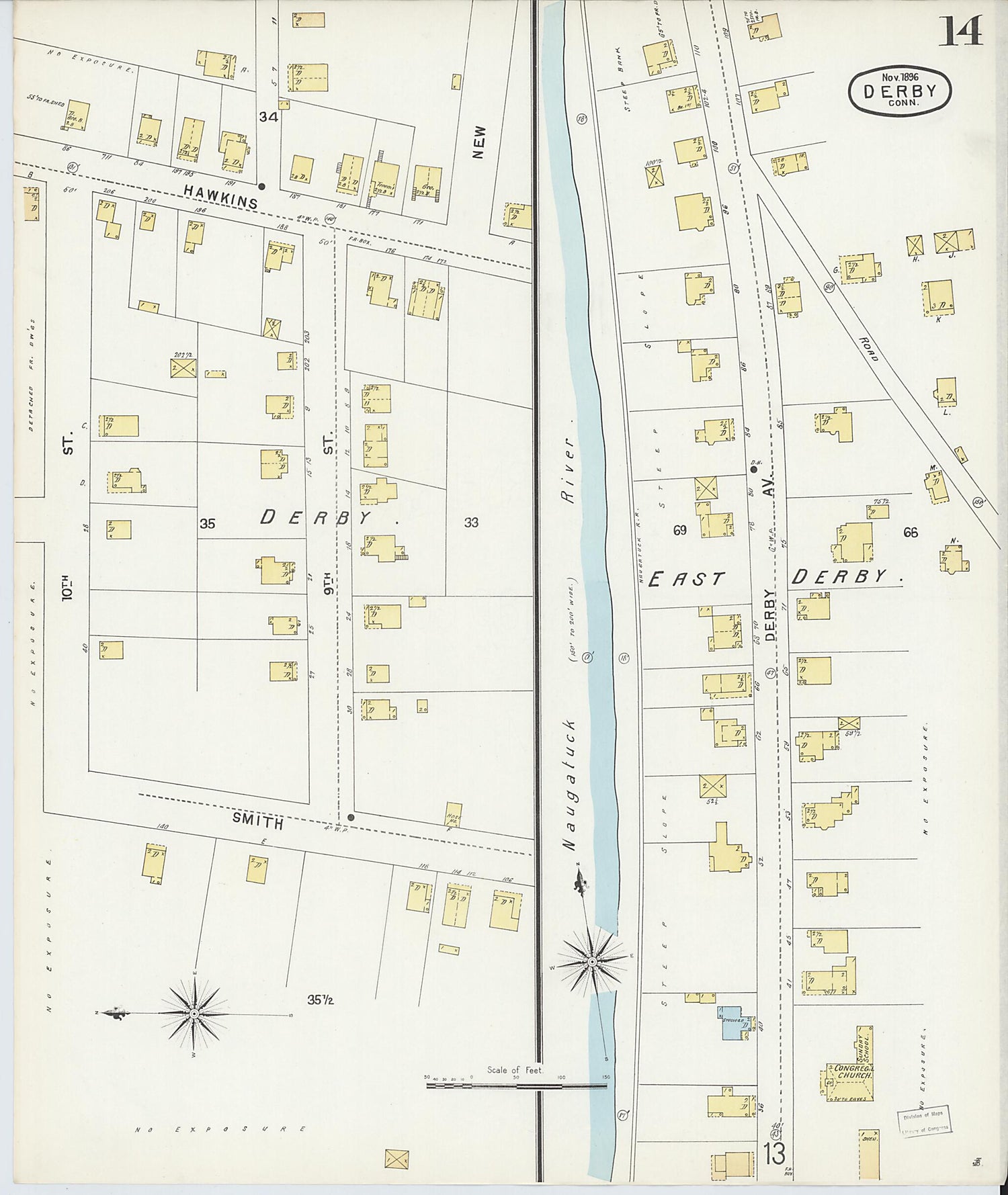 This old map of Derby, Shelton Fairfield County, Connecticut was created by Sanborn Map Company in 1896