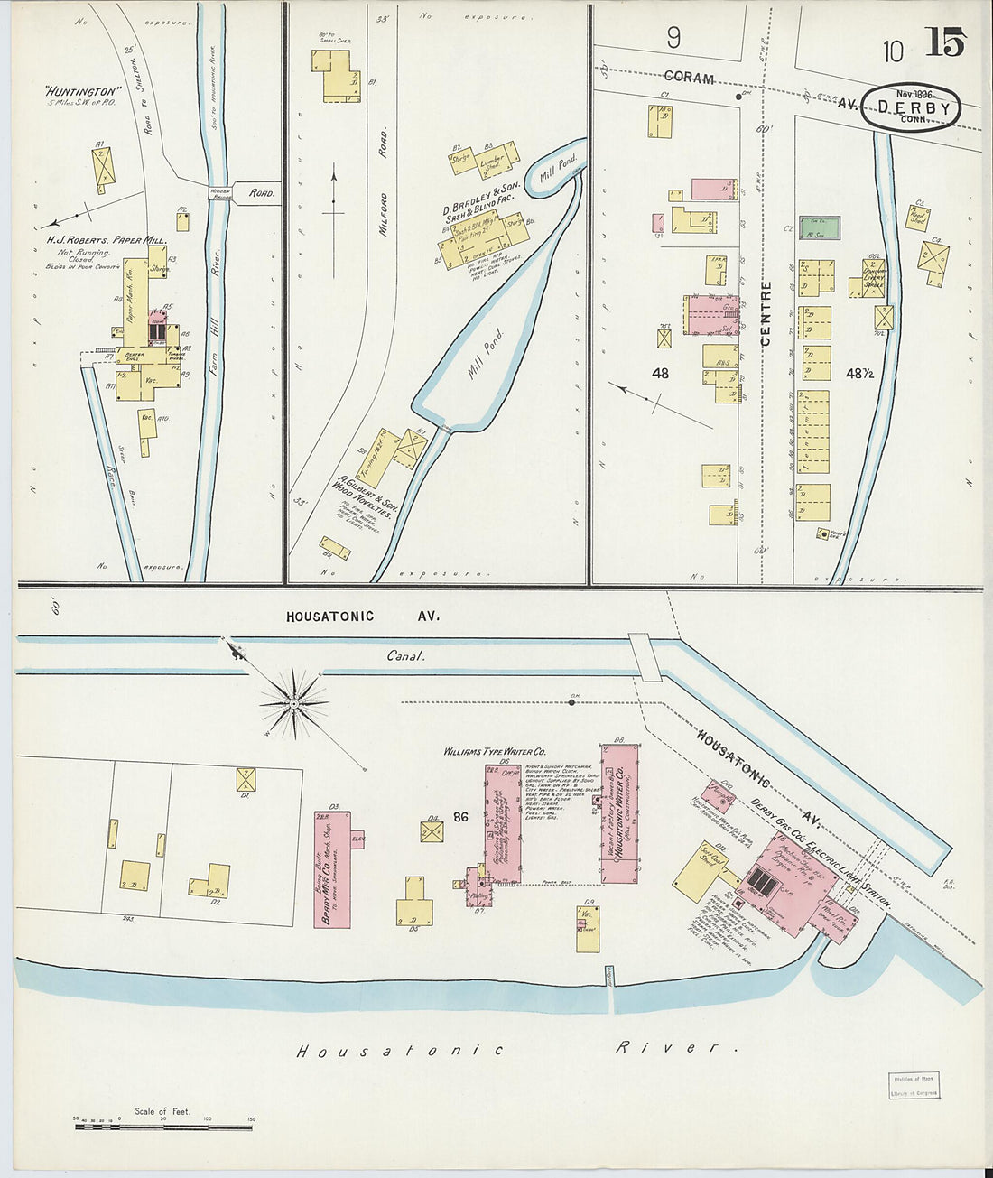 This old map of Derby, Shelton Fairfield County, Connecticut was created by Sanborn Map Company in 1896