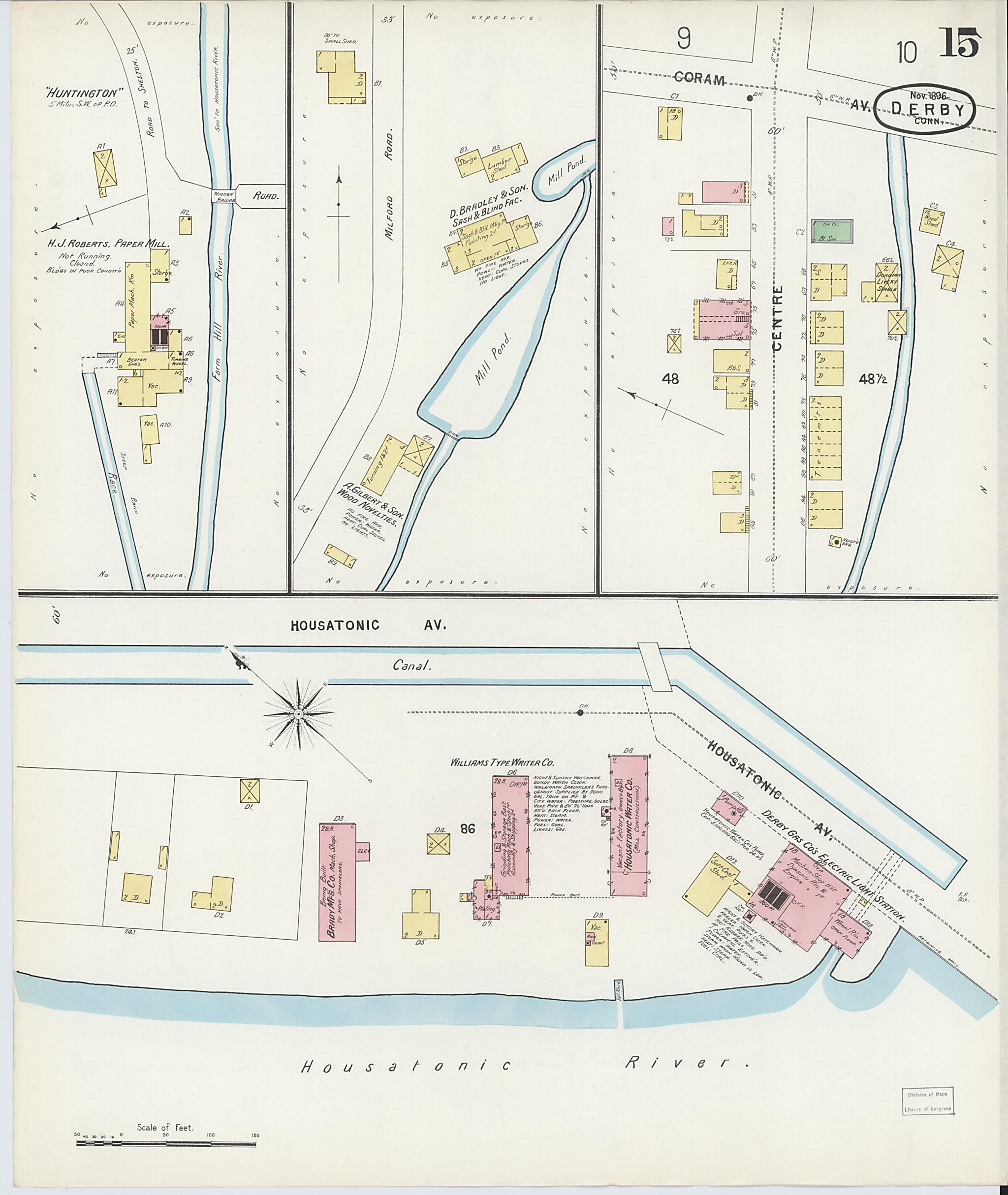 This old map of Derby, Shelton Fairfield County, Connecticut was created by Sanborn Map Company in 1896