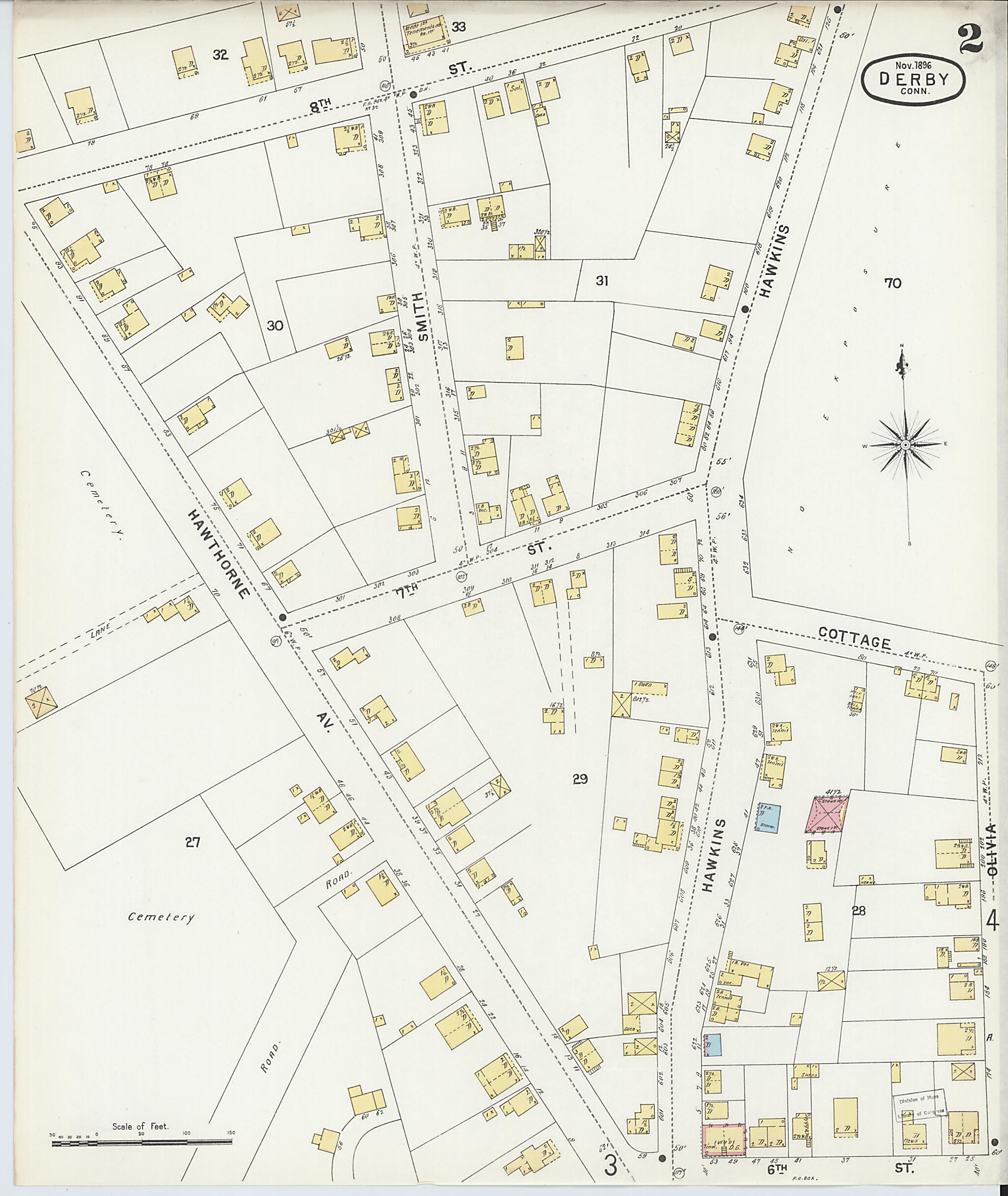 This old map of Derby, Shelton Fairfield County, Connecticut was created by Sanborn Map Company in 1896