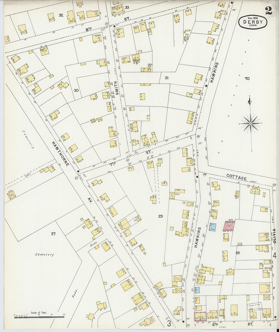 This old map of Derby, Shelton Fairfield County, Connecticut was created by Sanborn Map Company in 1896