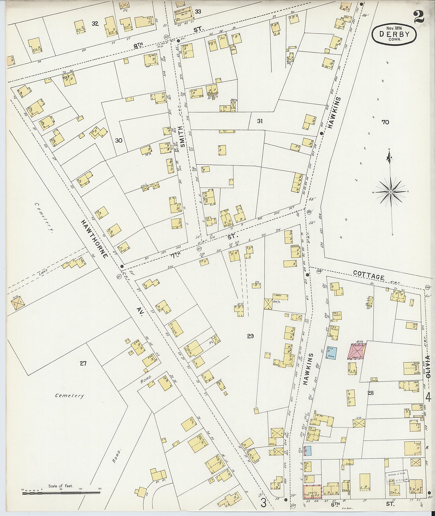 This old map of Derby, Shelton Fairfield County, Connecticut was created by Sanborn Map Company in 1896