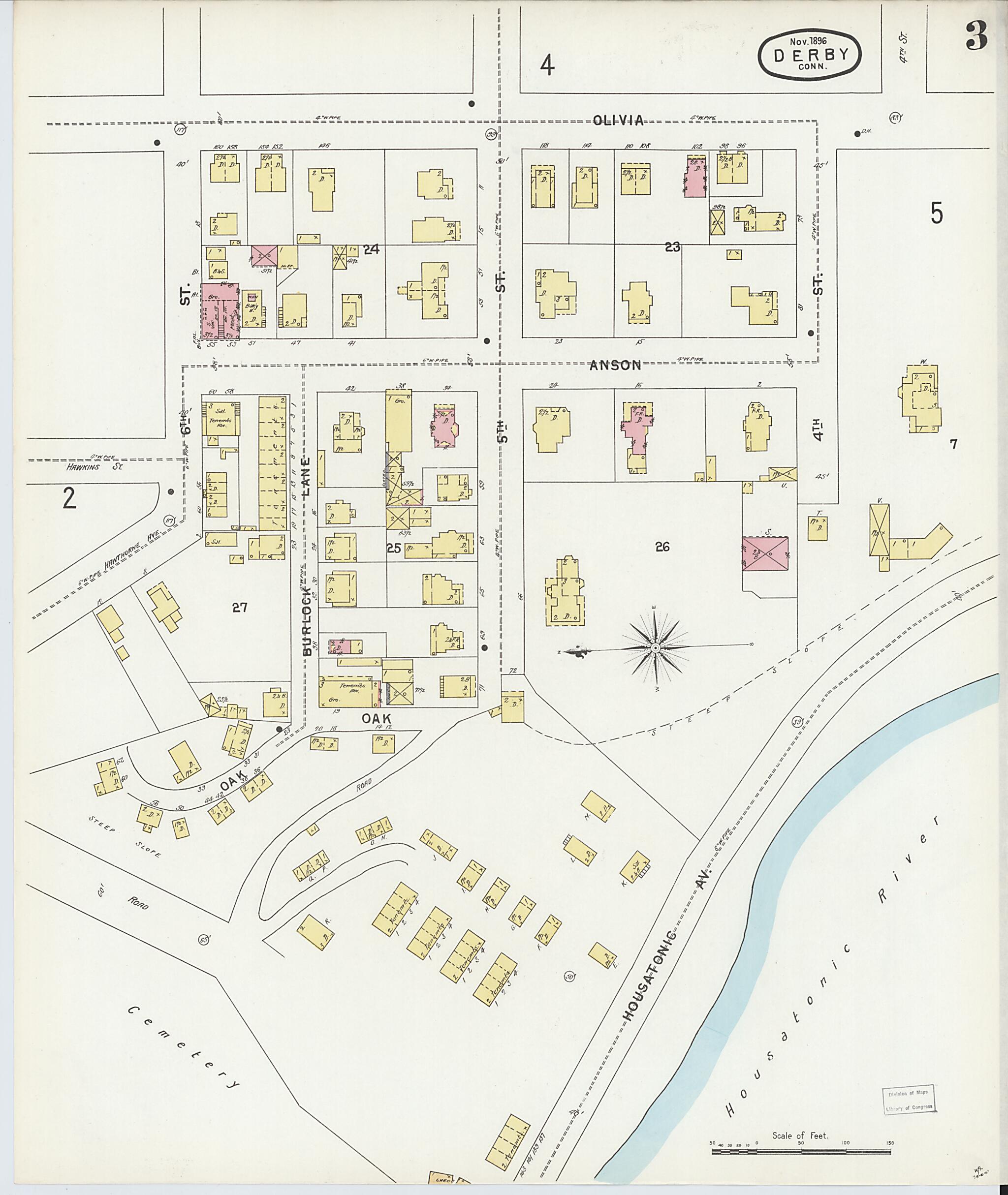 This old map of Derby, Shelton Fairfield County, Connecticut was created by Sanborn Map Company in 1896