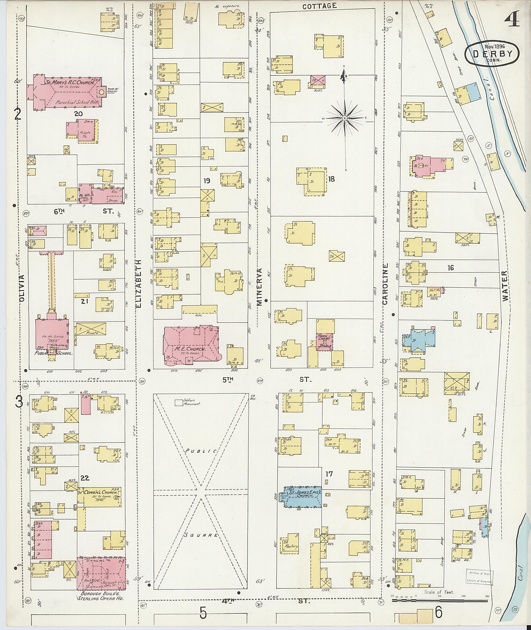 This old map of Derby, Shelton Fairfield County, Connecticut was created by Sanborn Map Company in 1896