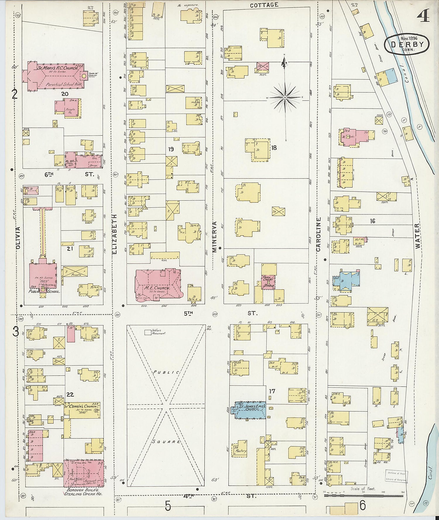 This old map of Derby, Shelton Fairfield County, Connecticut was created by Sanborn Map Company in 1896