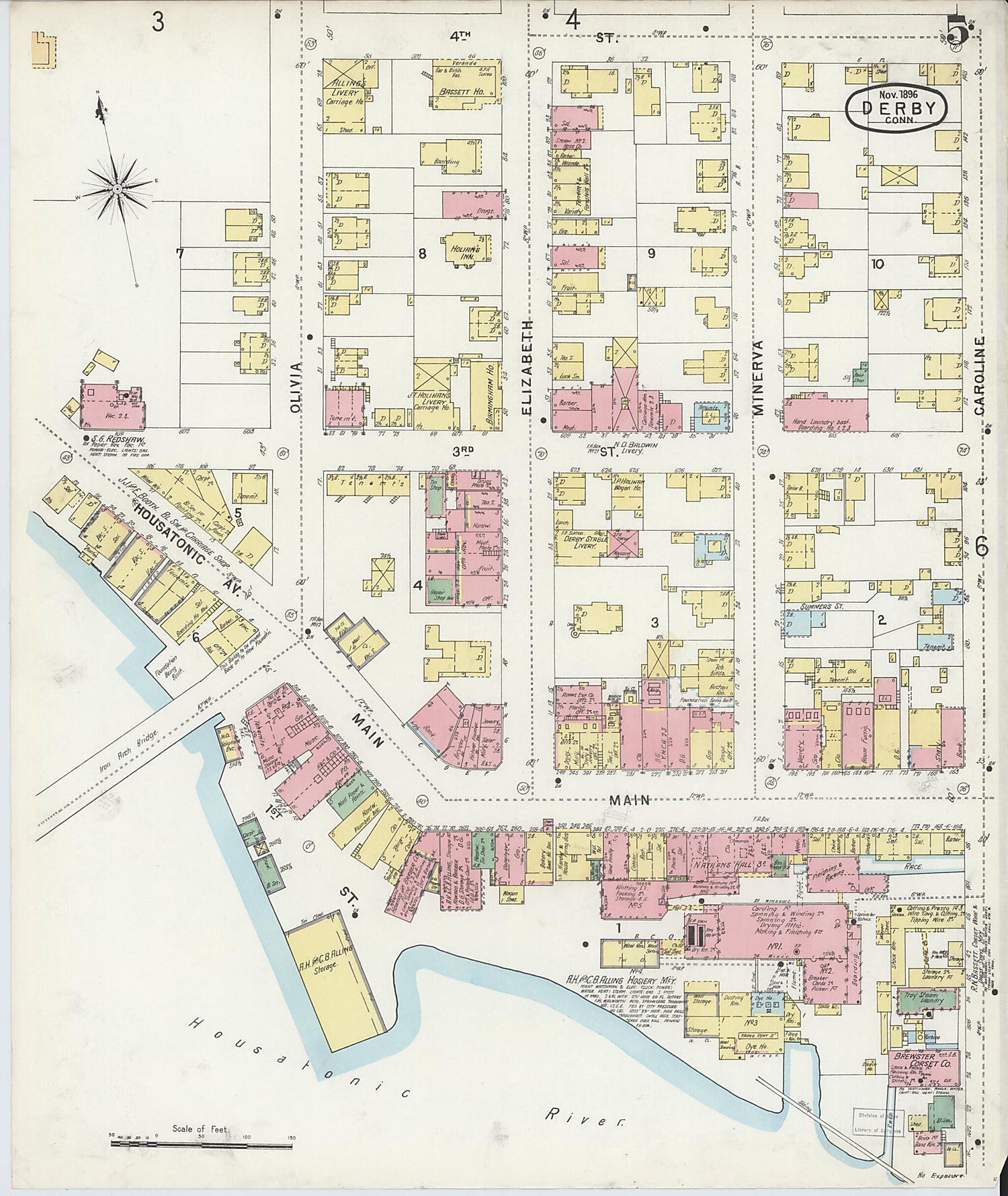 This old map of Derby, Shelton Fairfield County, Connecticut was created by Sanborn Map Company in 1896