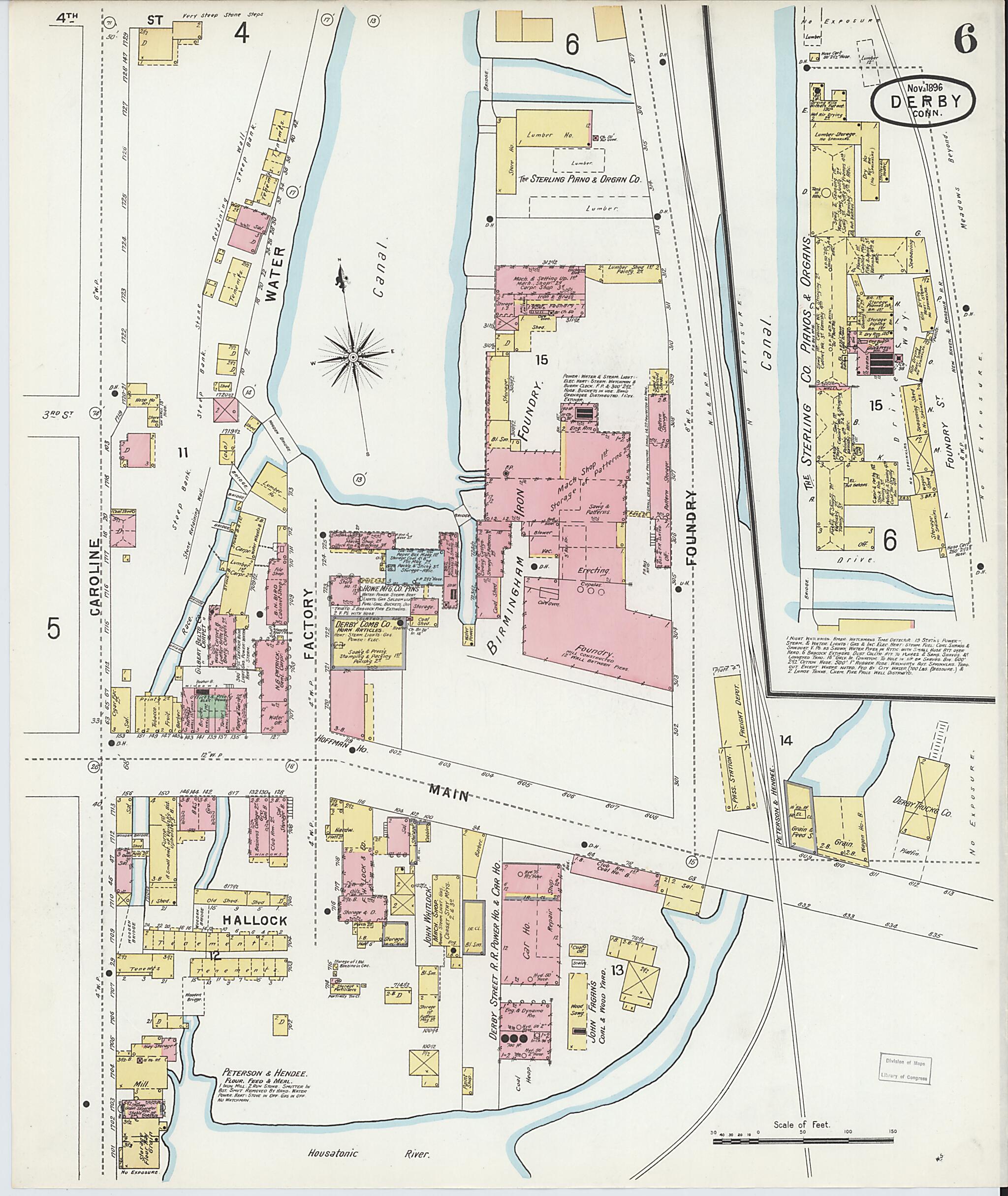 This old map of Derby, Shelton Fairfield County, Connecticut was created by Sanborn Map Company in 1896