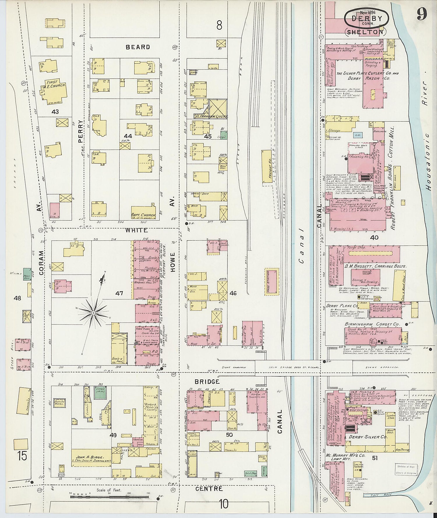This old map of Derby, Shelton Fairfield County, Connecticut was created by Sanborn Map Company in 1896