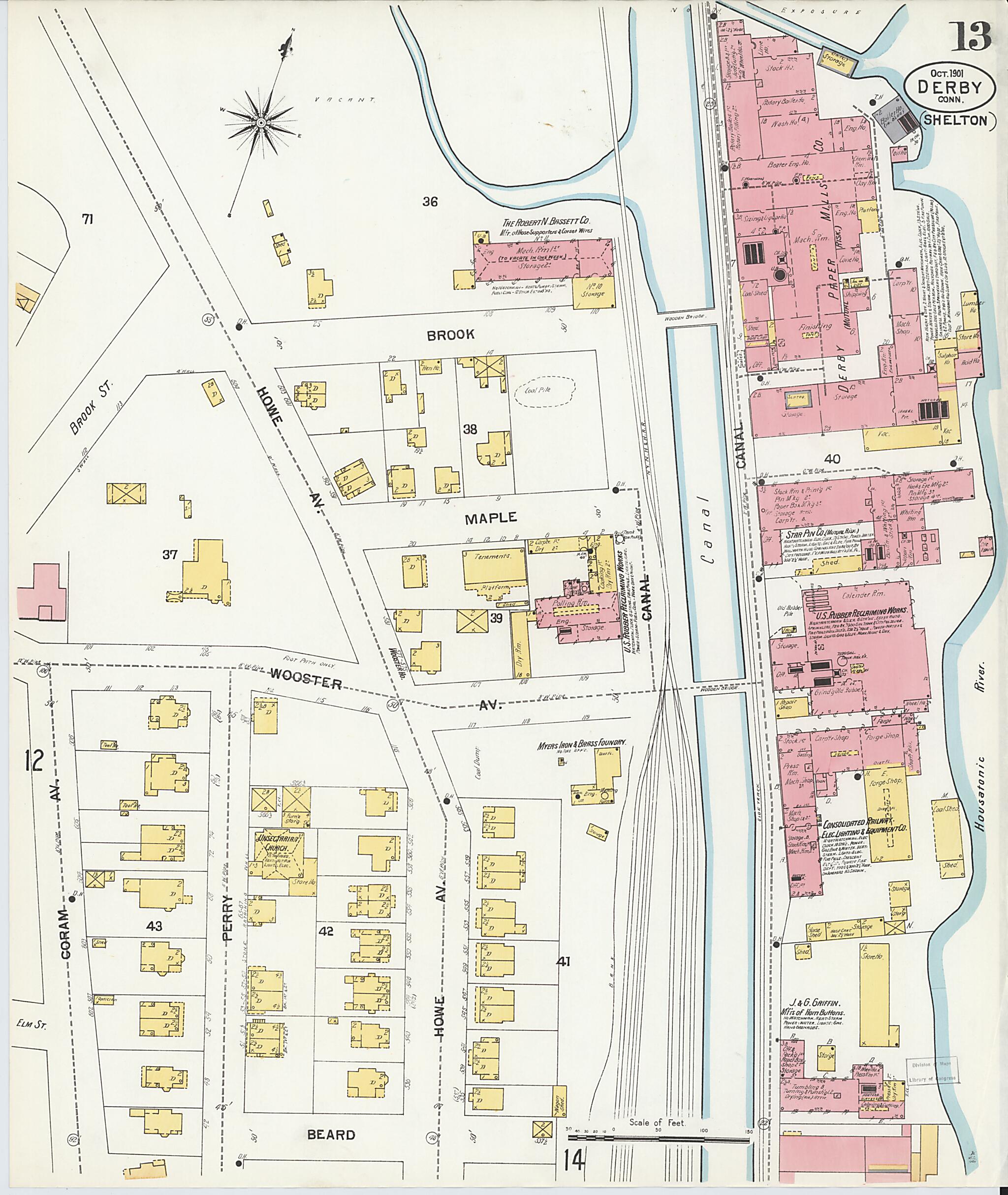 This old map of Derby, Shelton Fairfield County, Connecticut was created by Sanborn Map Company in 1901