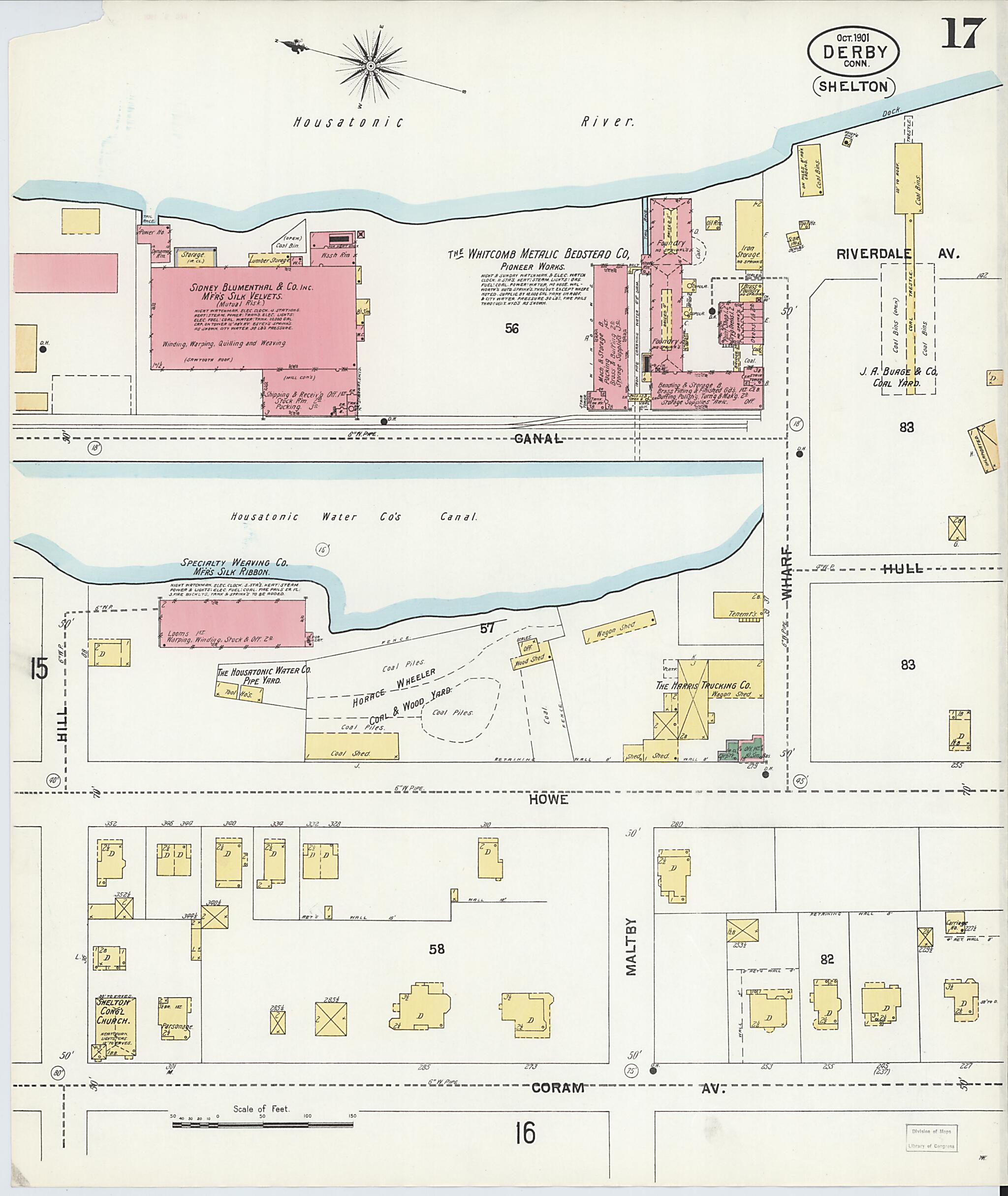 This old map of Derby, Shelton Fairfield County, Connecticut was created by Sanborn Map Company in 1901