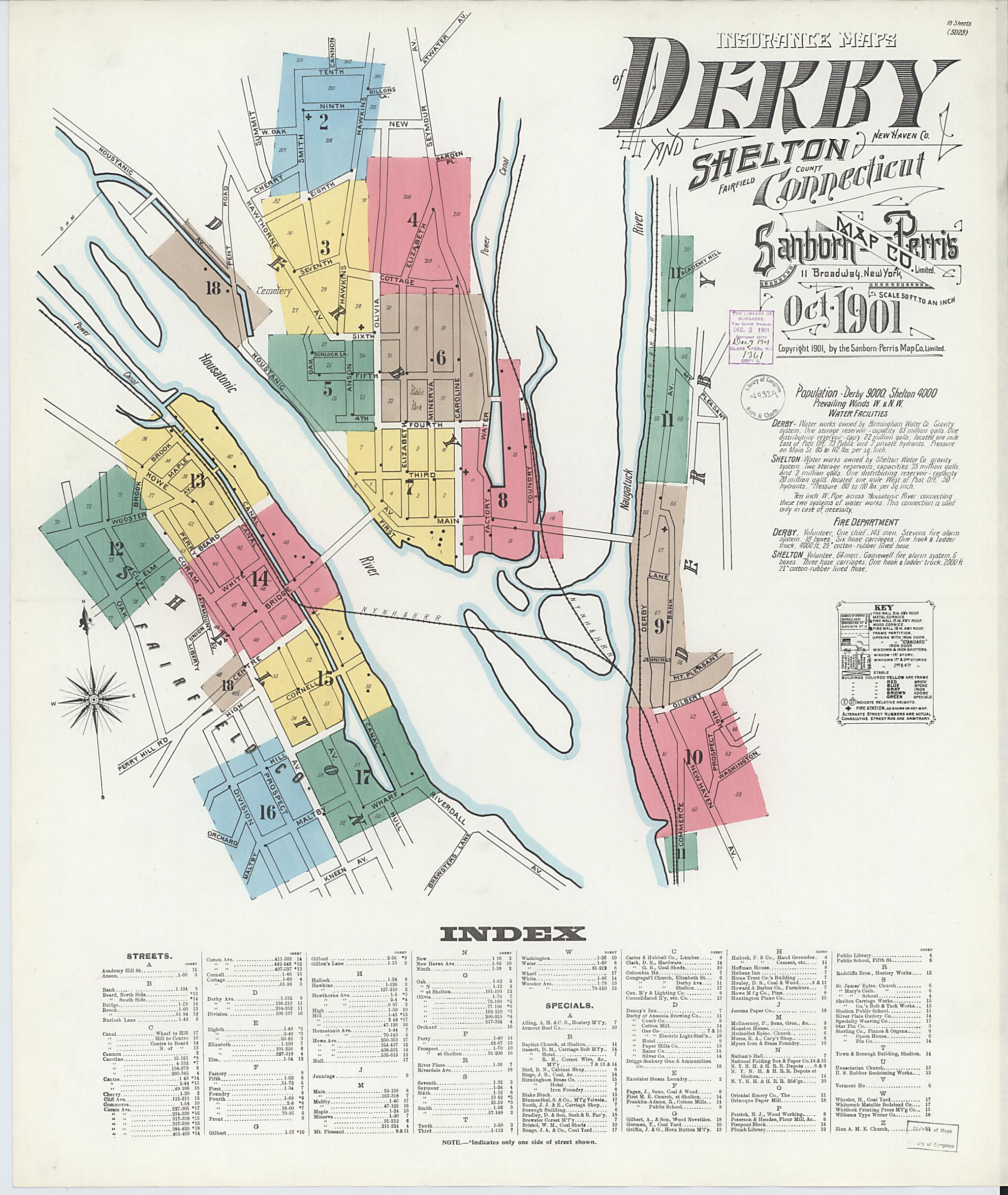 This old map of Derby, Shelton Fairfield County, Connecticut was created by Sanborn Map Company in 1901