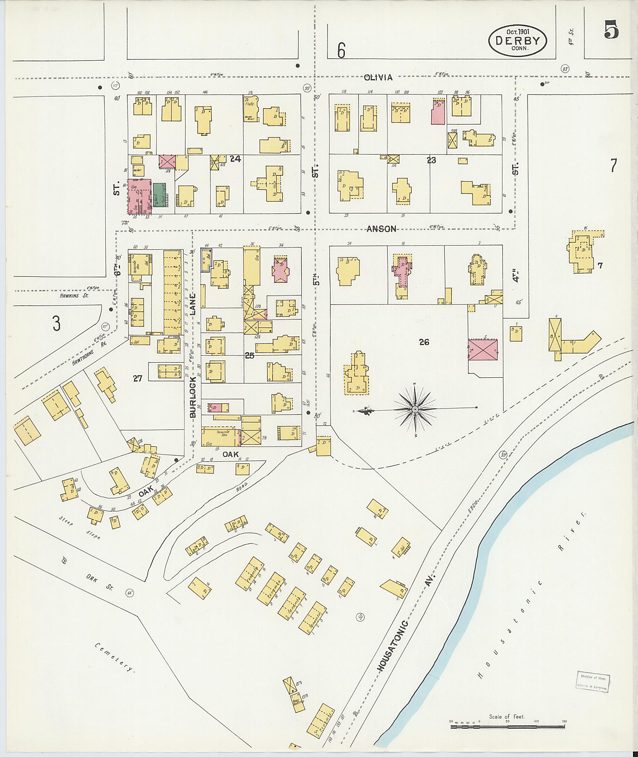 This old map of Derby, Shelton Fairfield County, Connecticut was created by Sanborn Map Company in 1901