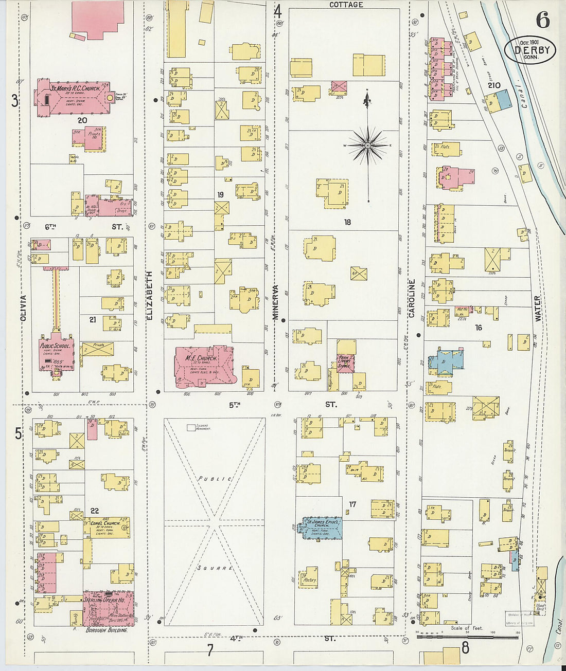 This old map of Derby, Shelton Fairfield County, Connecticut was created by Sanborn Map Company in 1901