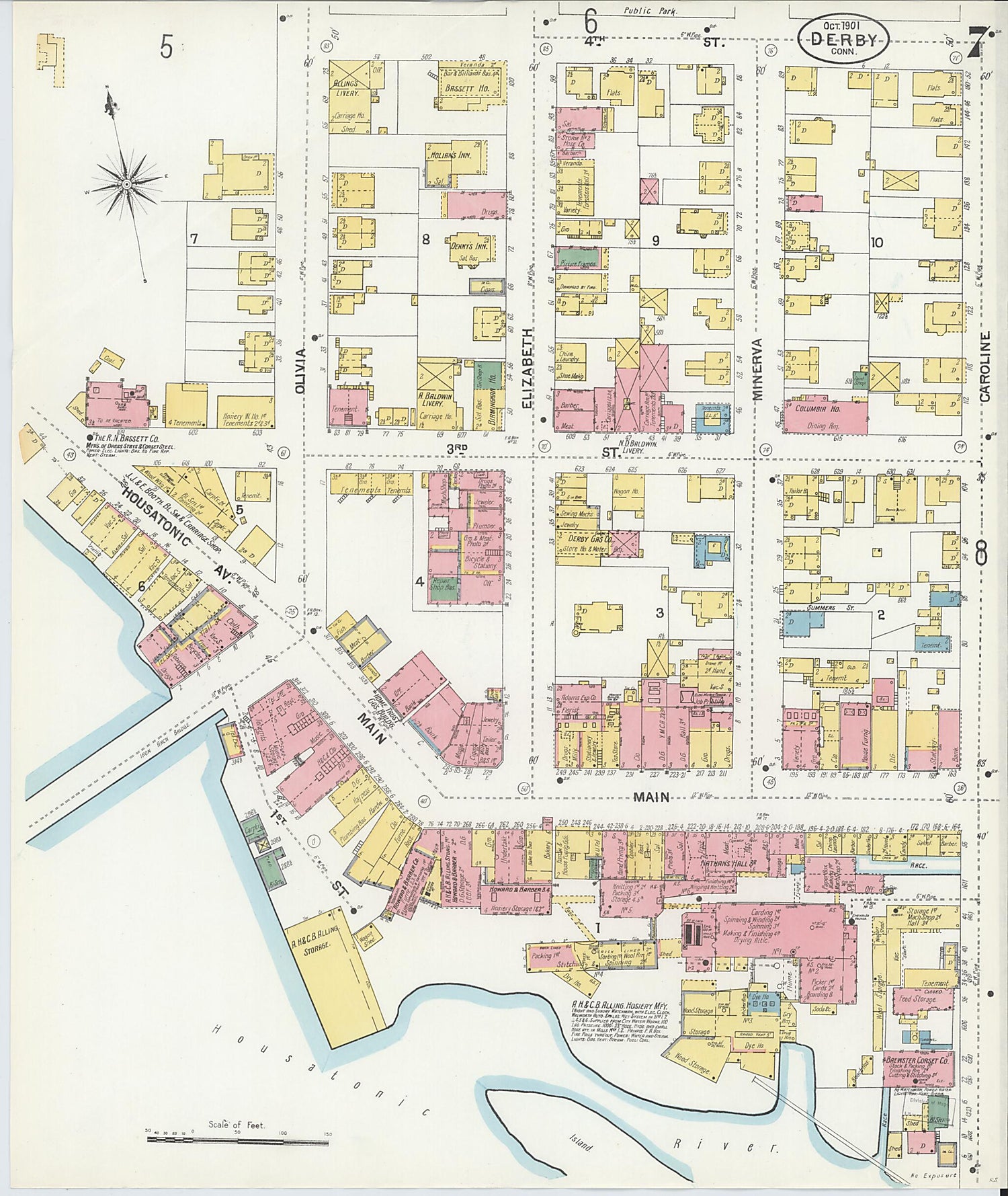 This old map of Derby, Shelton Fairfield County, Connecticut was created by Sanborn Map Company in 1901