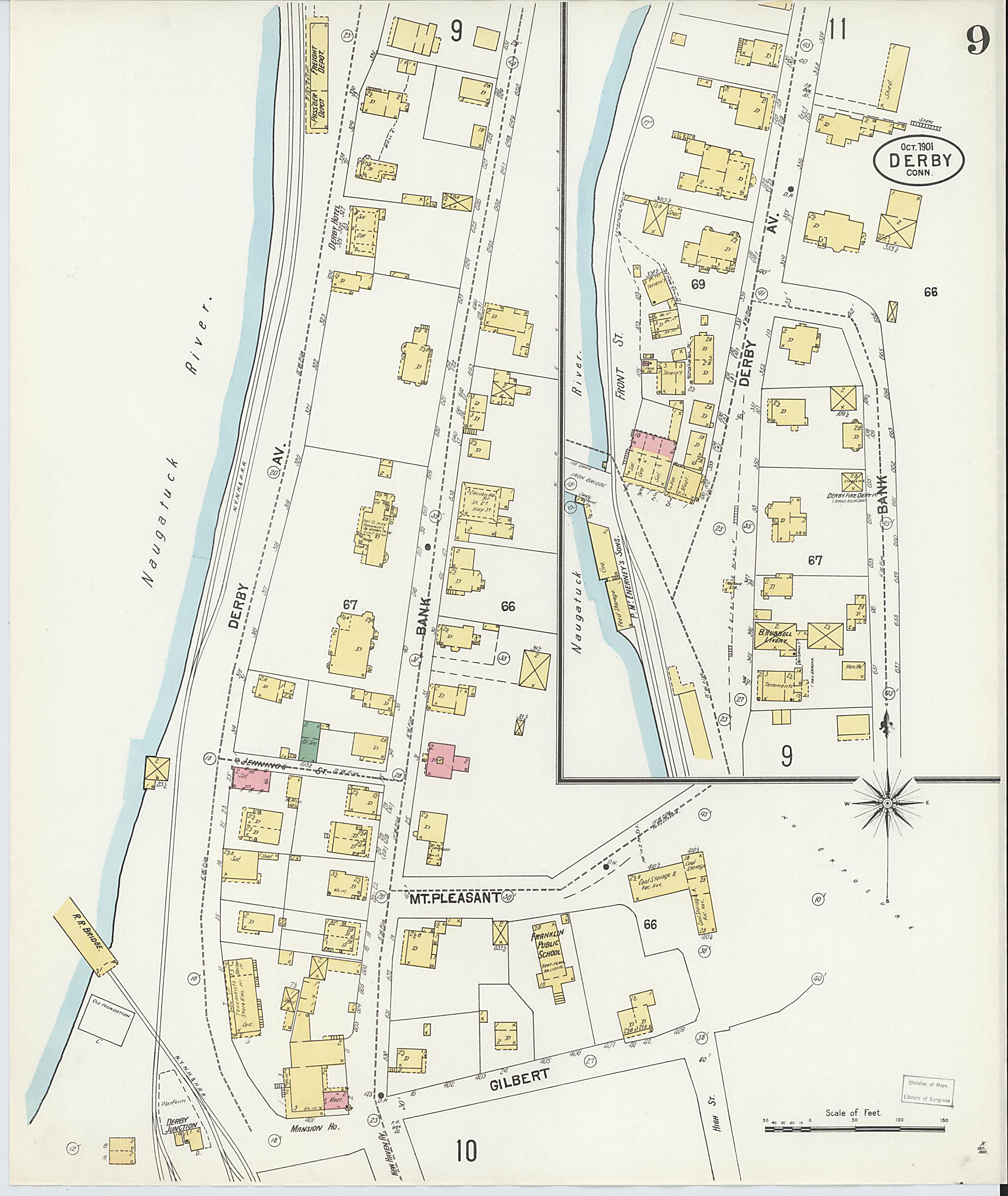 This old map of Derby, Shelton Fairfield County, Connecticut was created by Sanborn Map Company in 1901