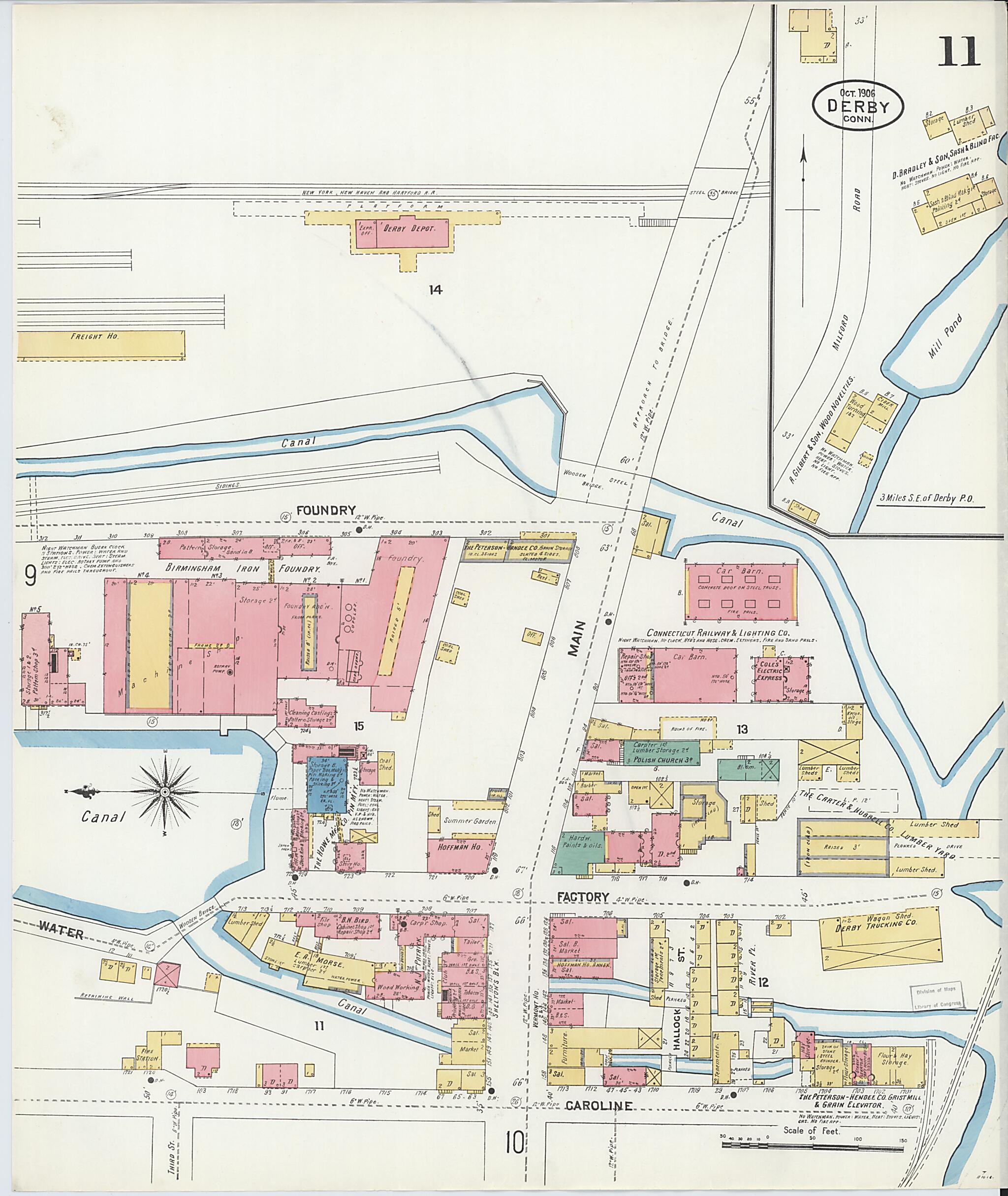 This old map of Derby, Shelton Fairfield County, Connecticut was created by Sanborn Map Company in 1906