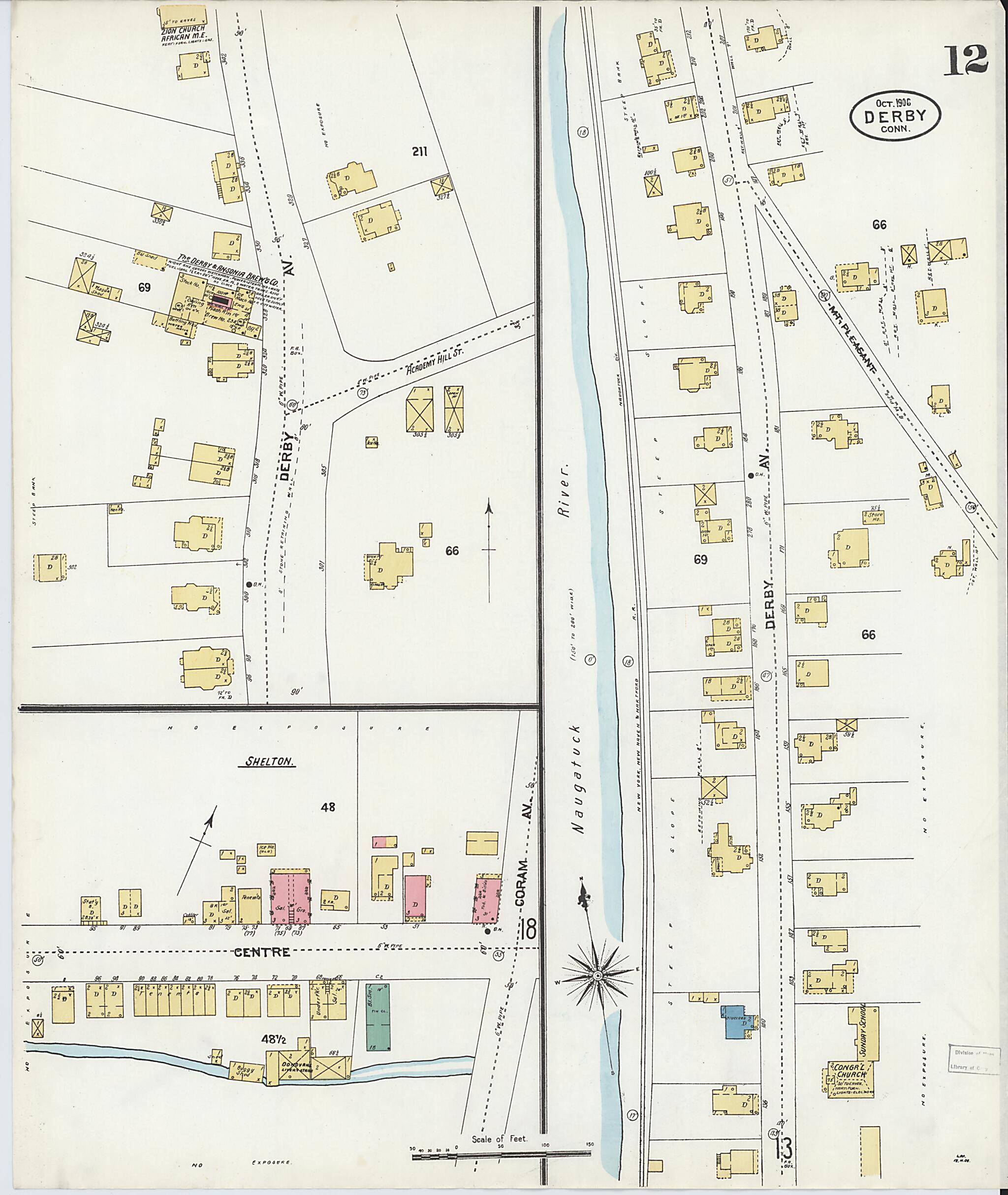 This old map of Derby, Shelton Fairfield County, Connecticut was created by Sanborn Map Company in 1906