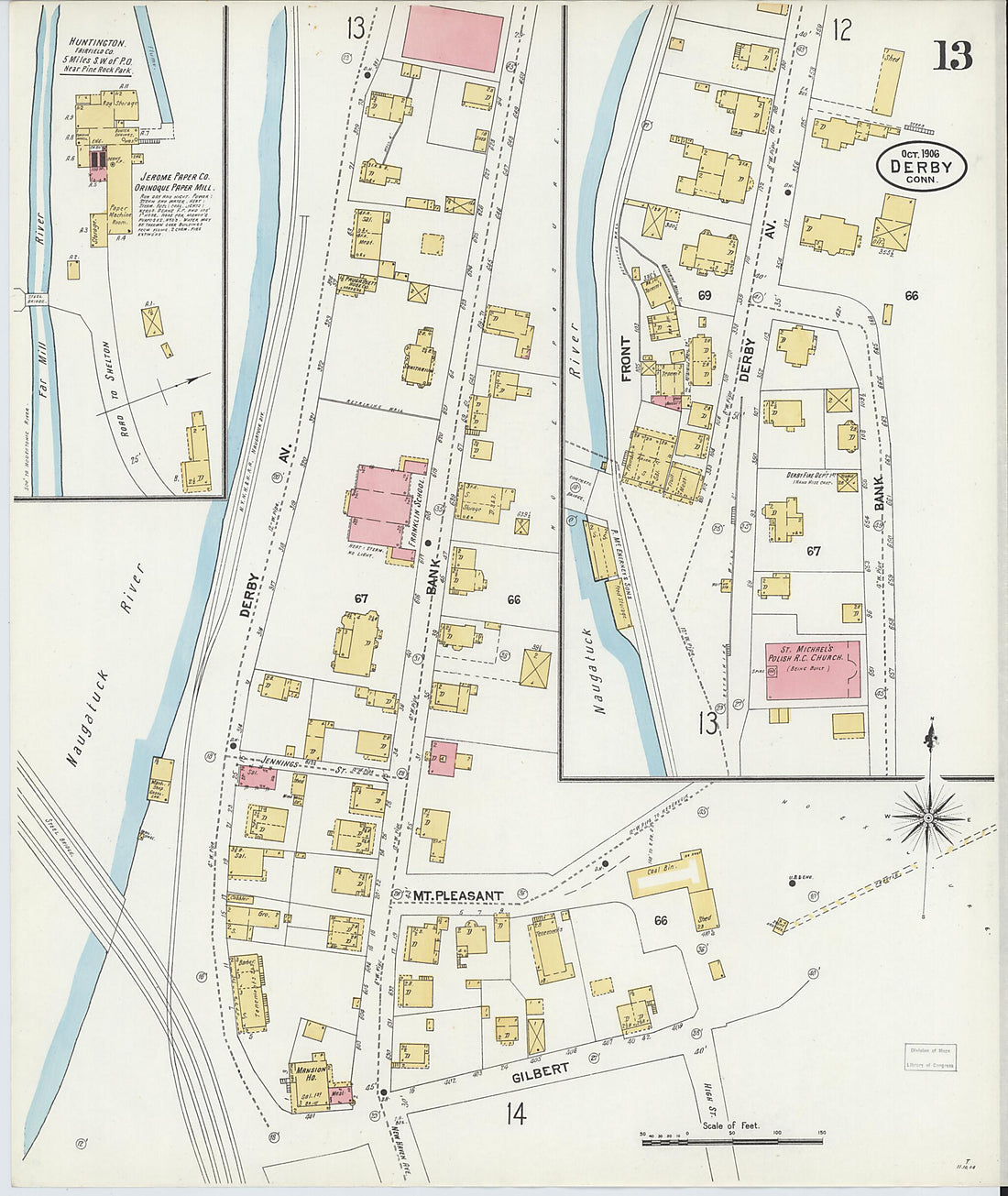 This old map of Derby, Shelton Fairfield County, Connecticut was created by Sanborn Map Company in 1906