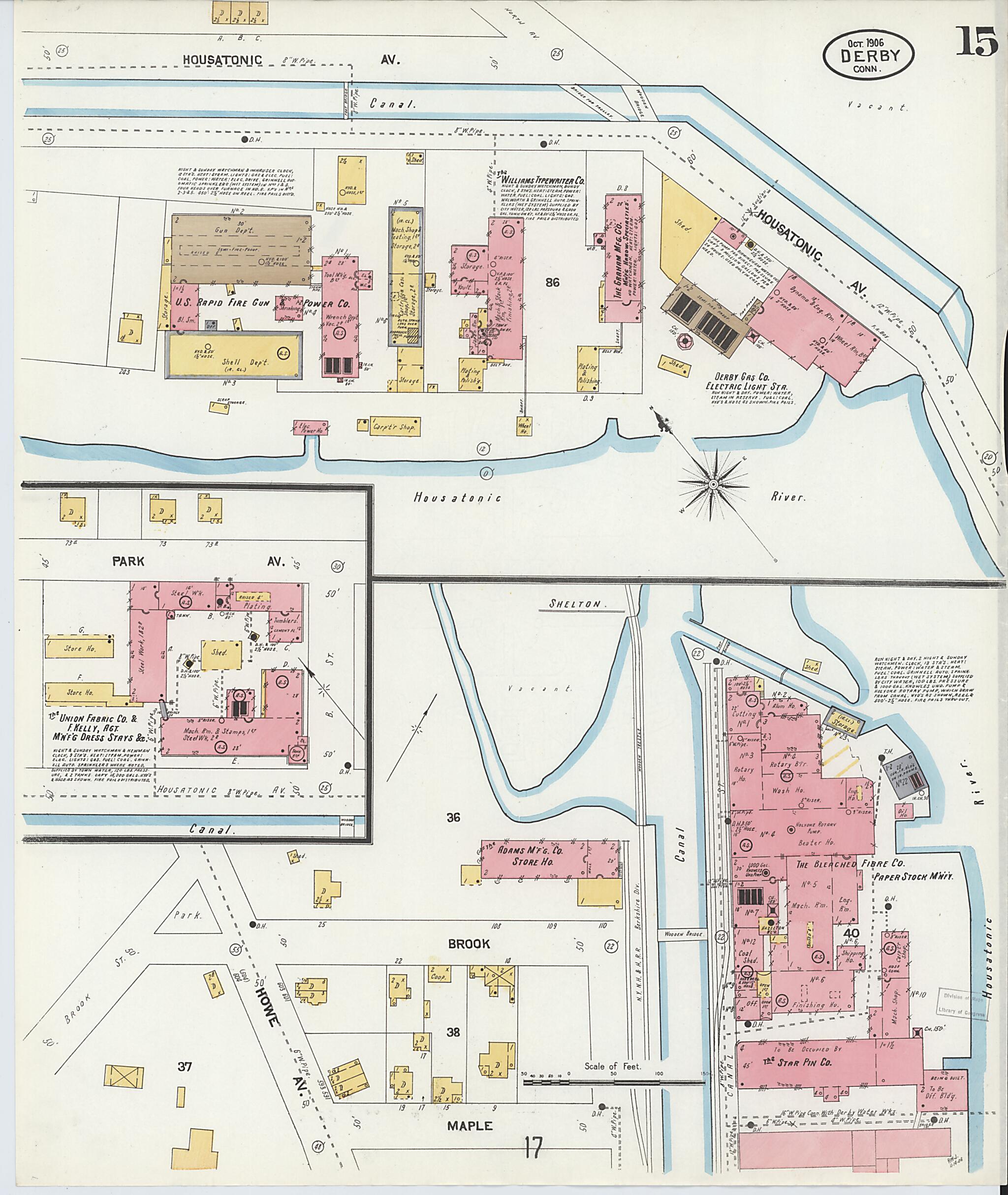 This old map of Derby, Shelton Fairfield County, Connecticut was created by Sanborn Map Company in 1906