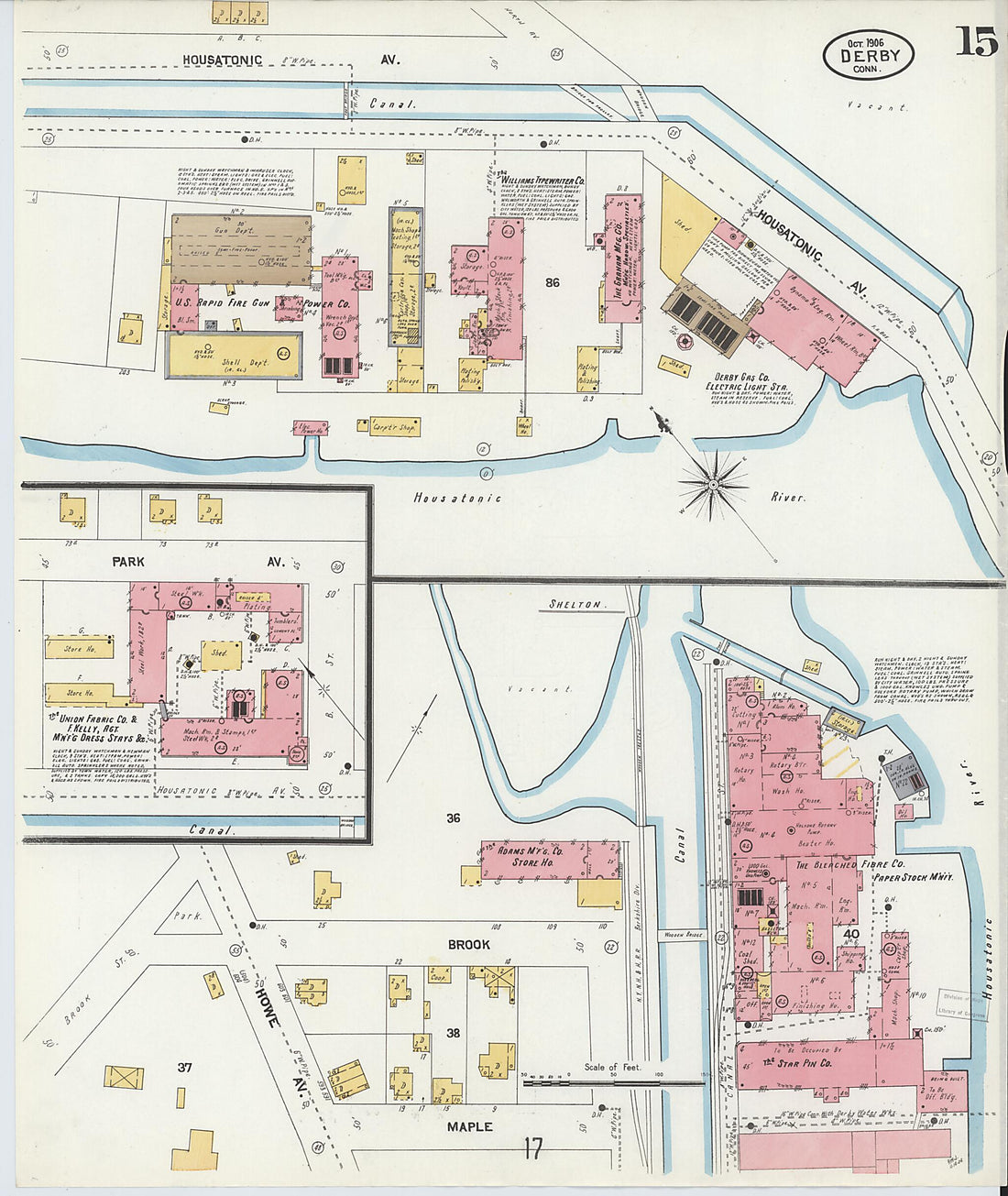 This old map of Derby, Shelton Fairfield County, Connecticut was created by Sanborn Map Company in 1906