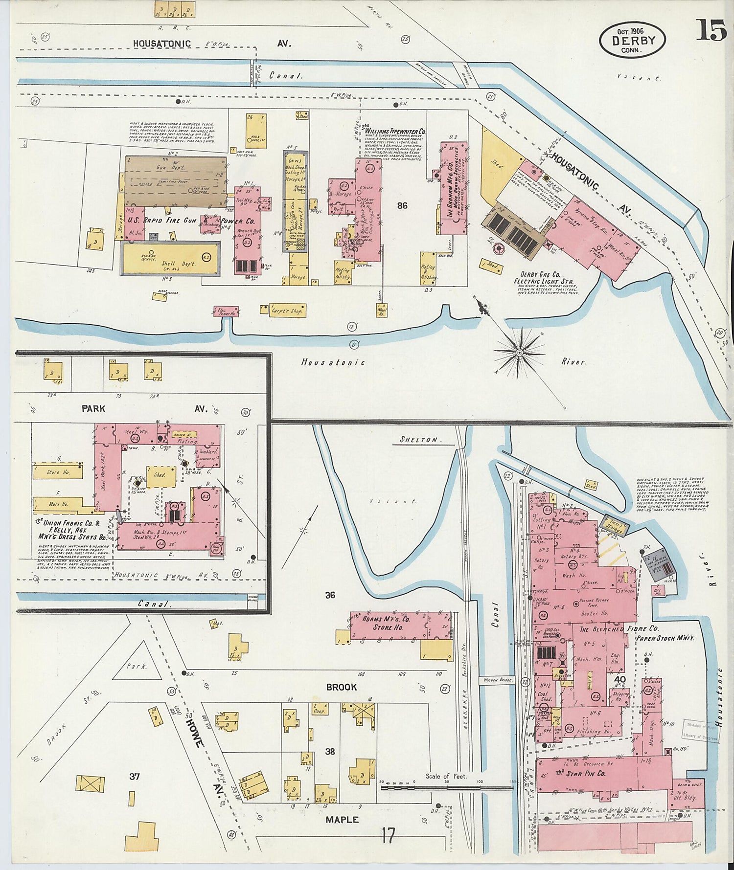 This old map of Derby, Shelton Fairfield County, Connecticut was created by Sanborn Map Company in 1906