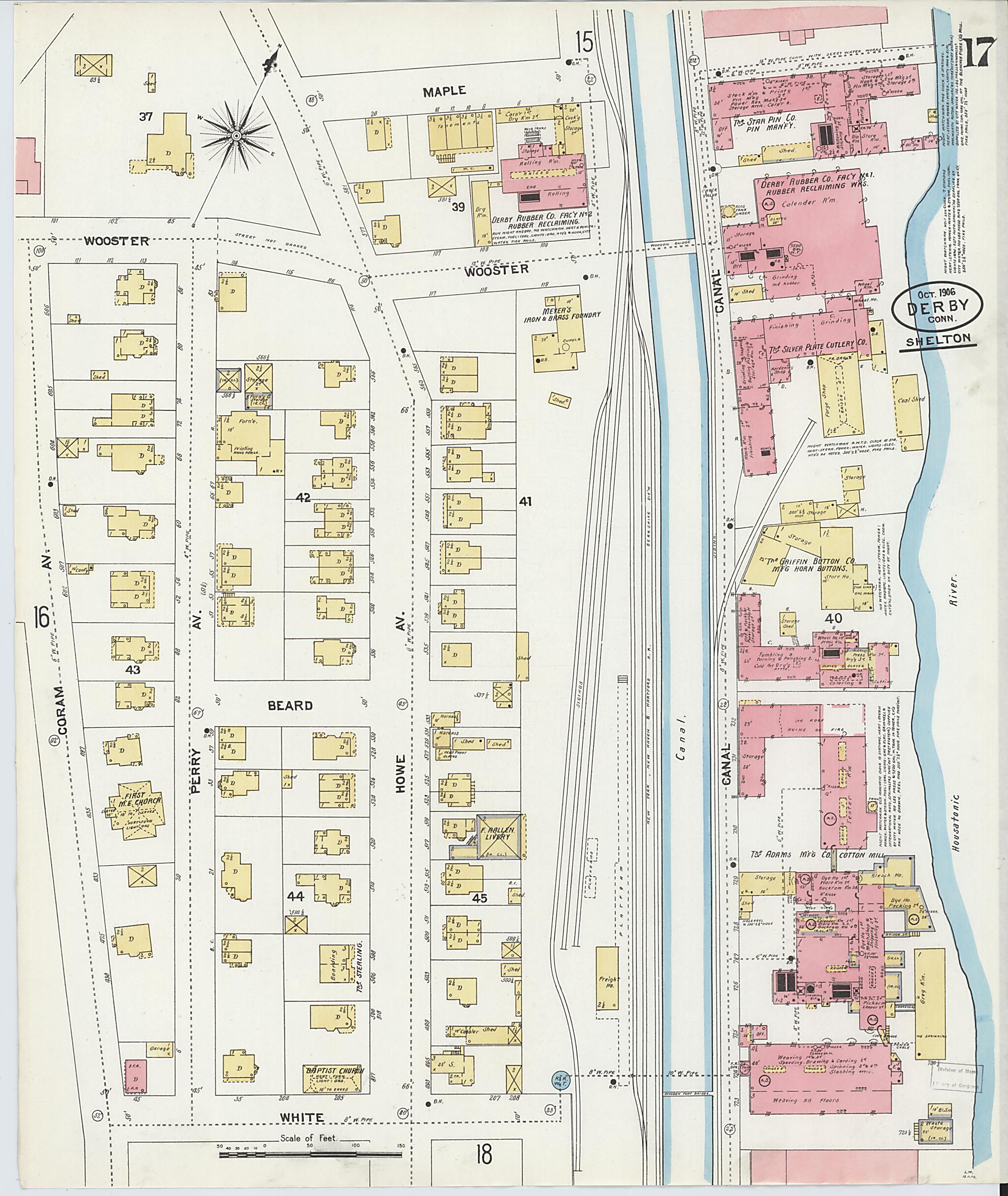 This old map of Derby, Shelton Fairfield County, Connecticut was created by Sanborn Map Company in 1906
