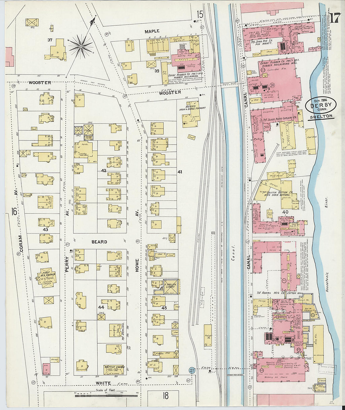 This old map of Derby, Shelton Fairfield County, Connecticut was created by Sanborn Map Company in 1906