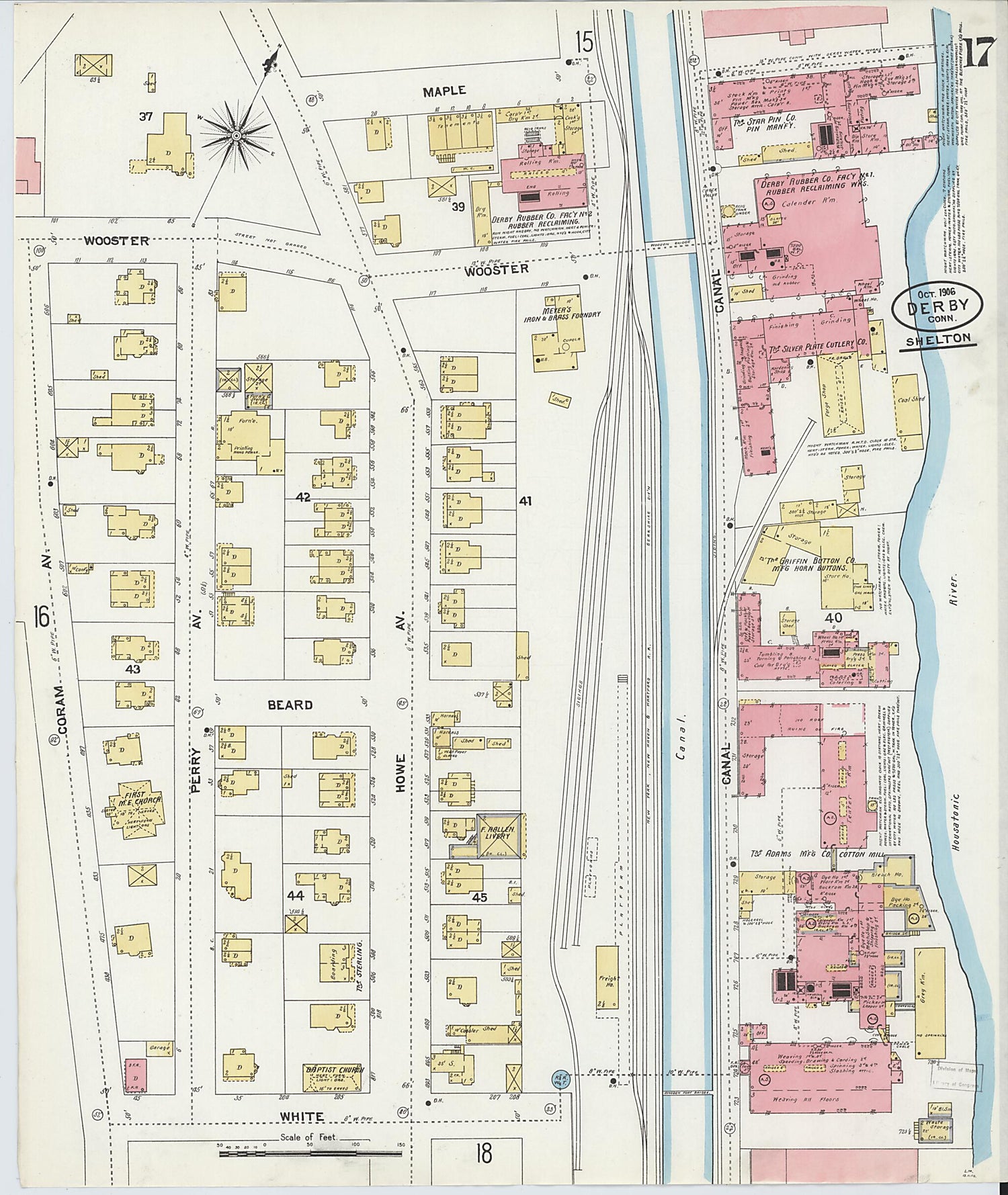 This old map of Derby, Shelton Fairfield County, Connecticut was created by Sanborn Map Company in 1906