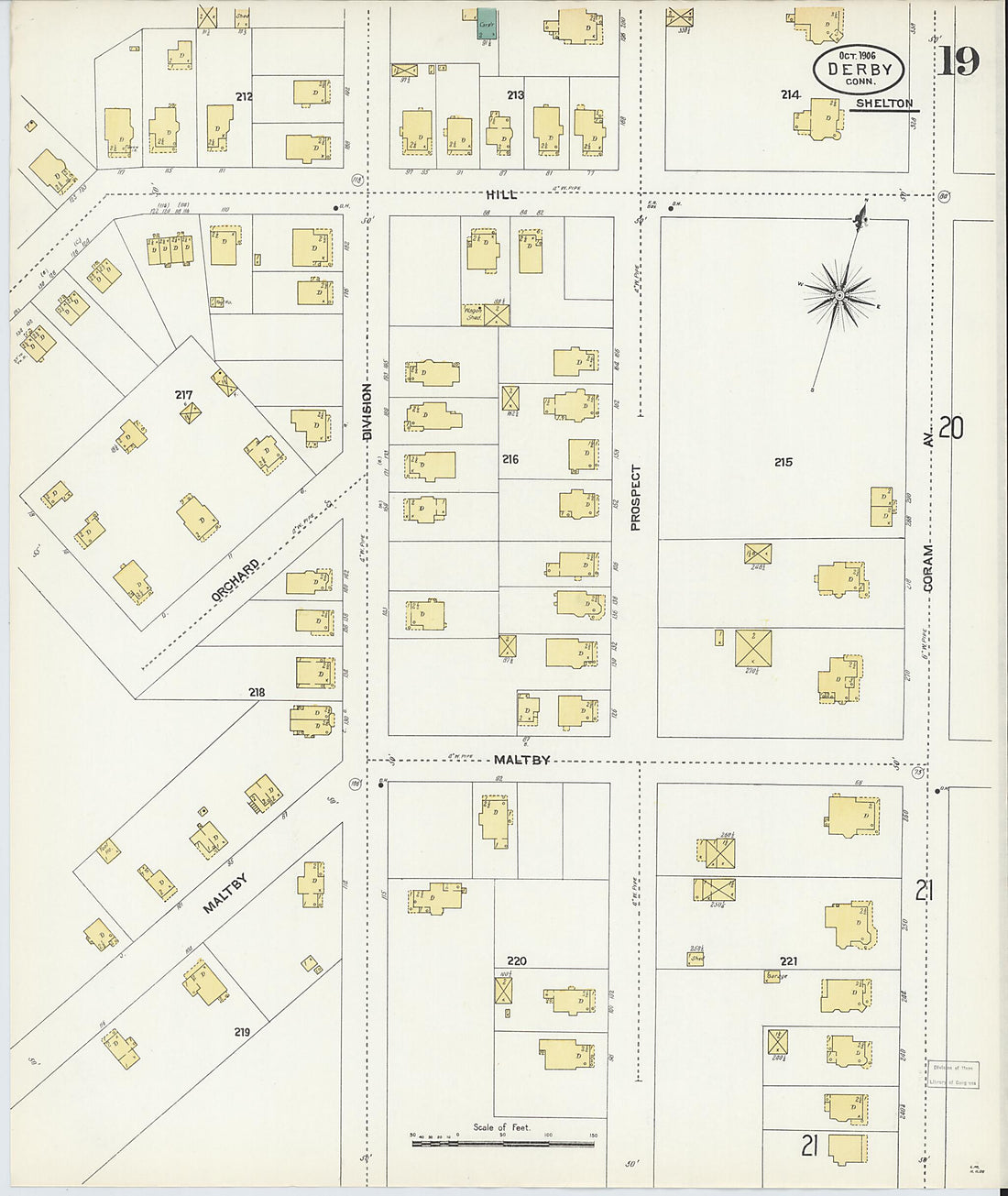 This old map of Derby, Shelton Fairfield County, Connecticut was created by Sanborn Map Company in 1906