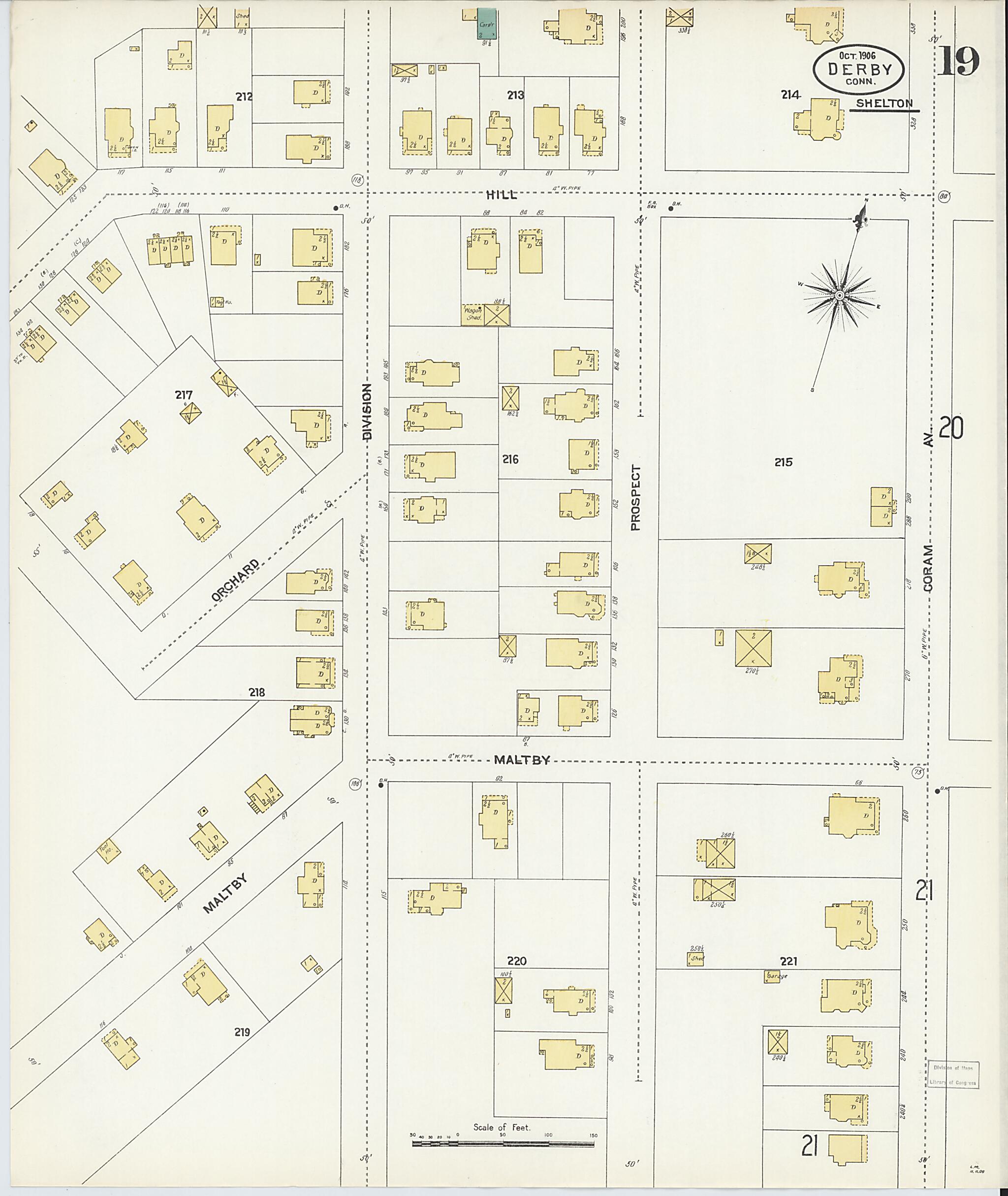 This old map of Derby, Shelton Fairfield County, Connecticut was created by Sanborn Map Company in 1906