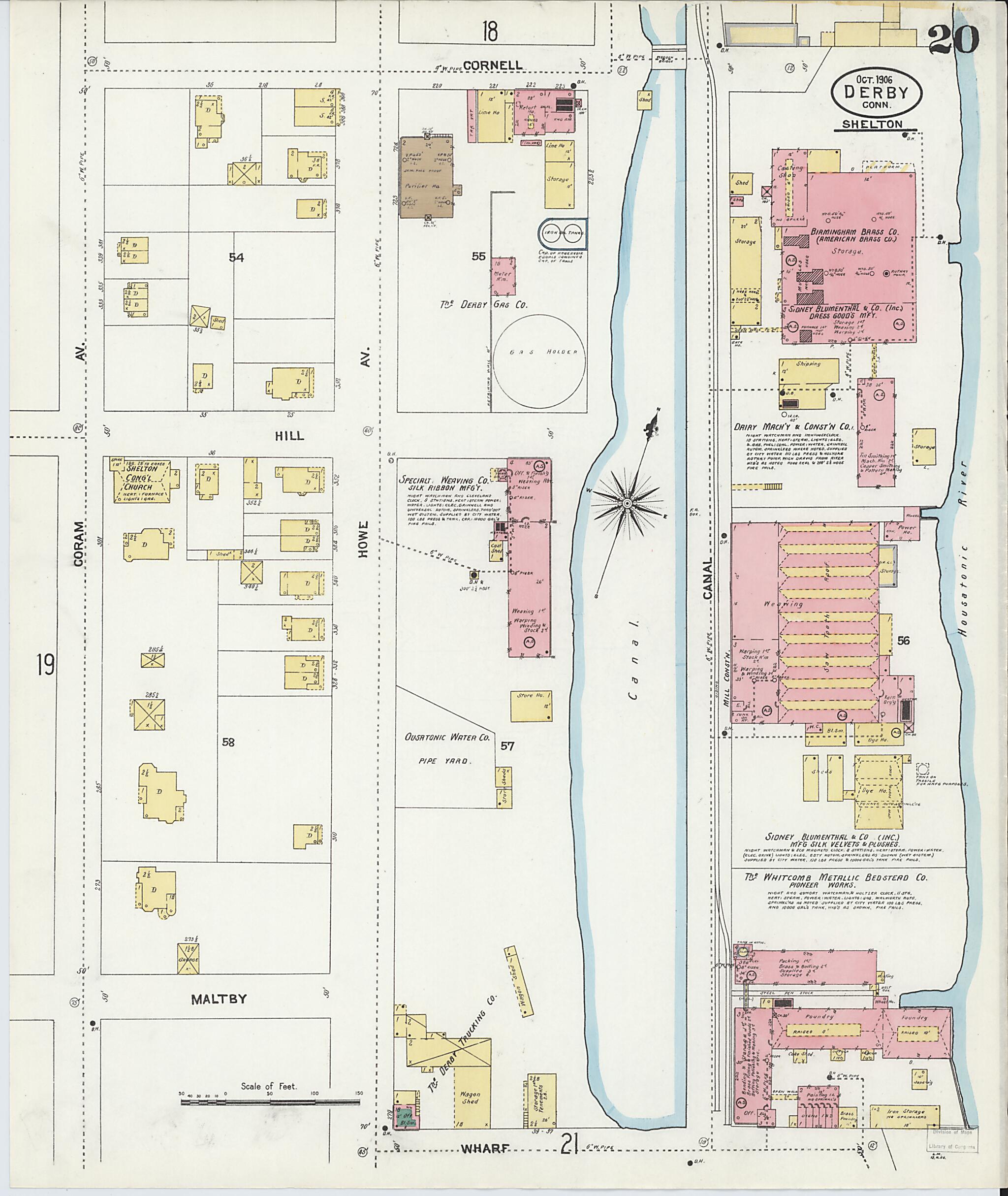 This old map of Derby, Shelton Fairfield County, Connecticut was created by Sanborn Map Company in 1906